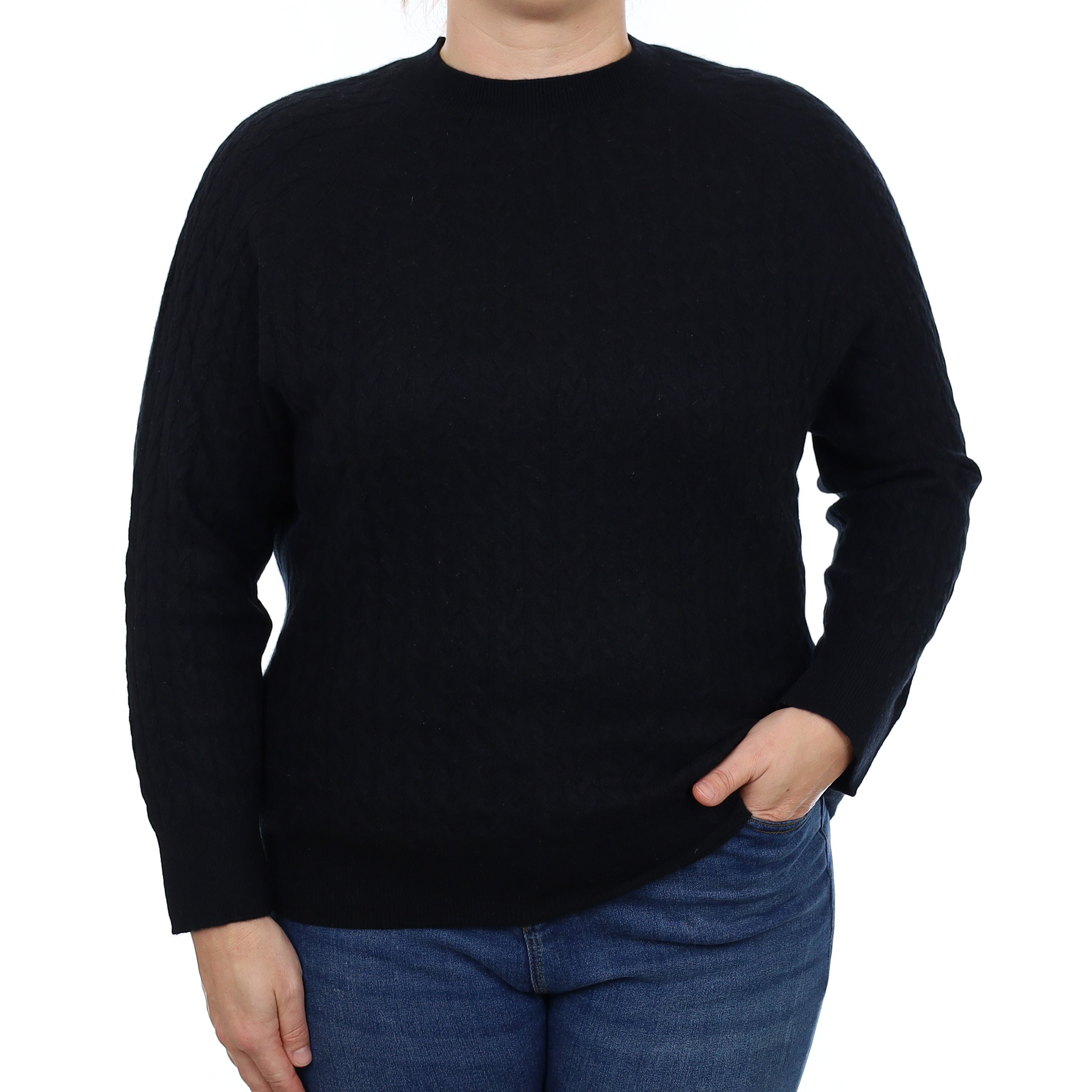 Black Cable Cashmere Crew Neck Jumper Large