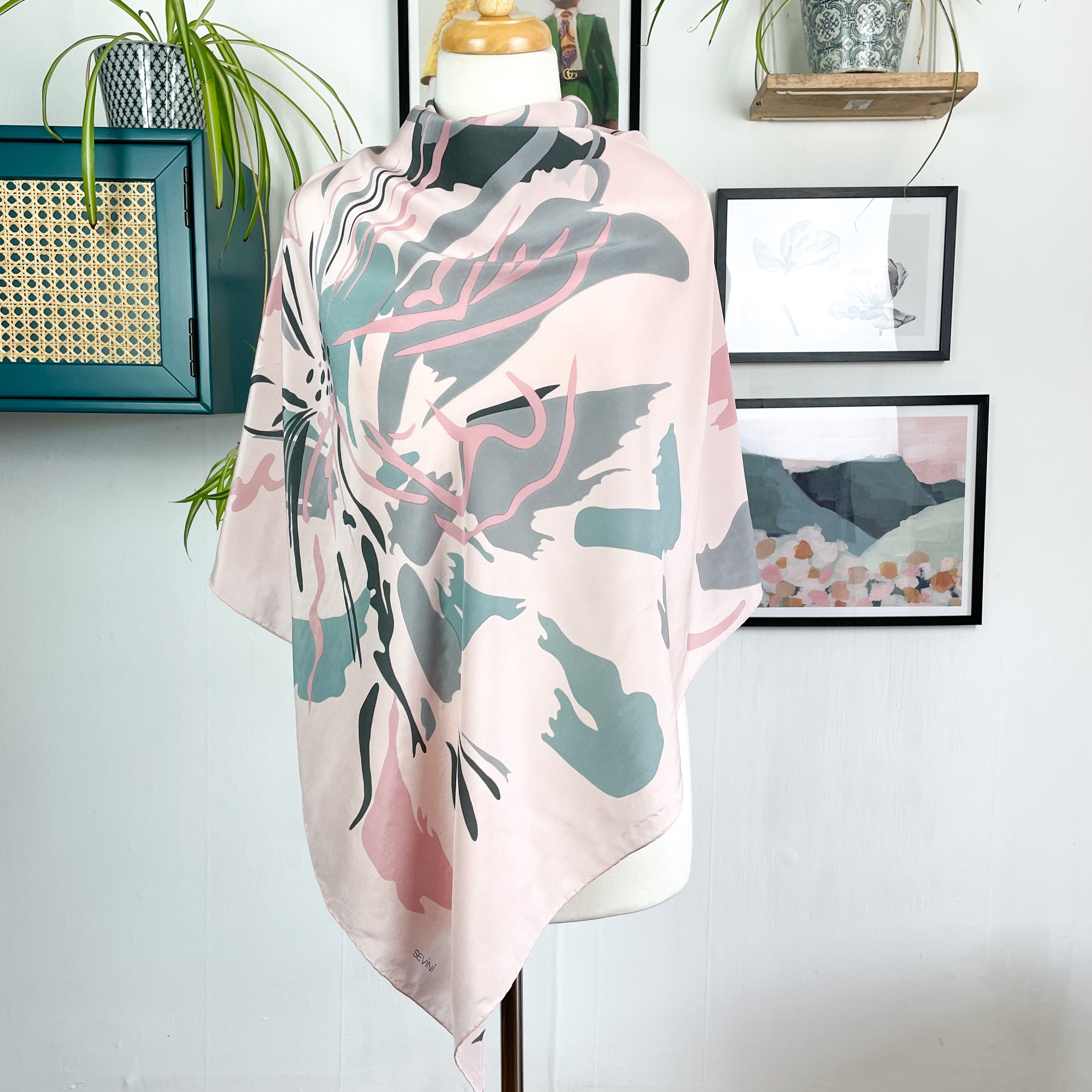Pastel Pink Abstract Design Italian Vintage Silk Scarf