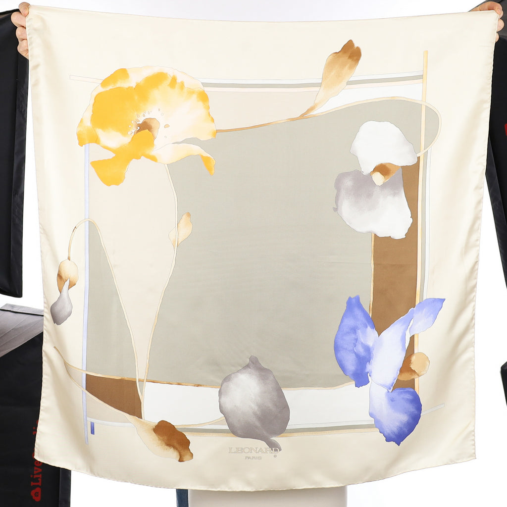 Immaculate Leonard Cream Floral Designer Silk Scarf