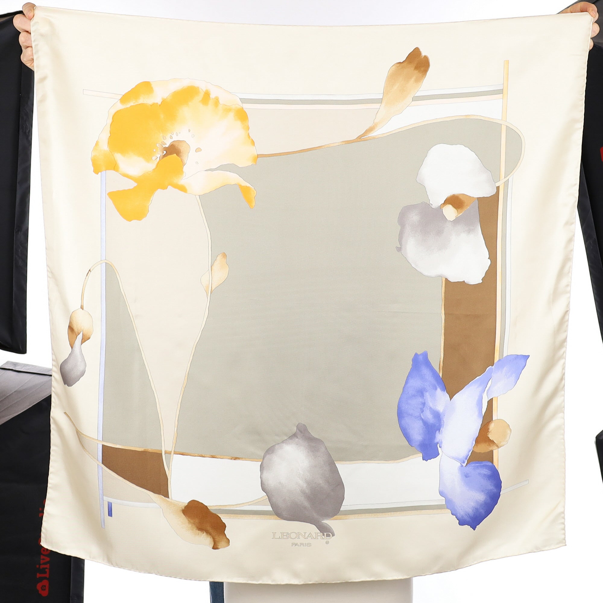 Immaculate Leonard Cream Floral Designer Silk Scarf