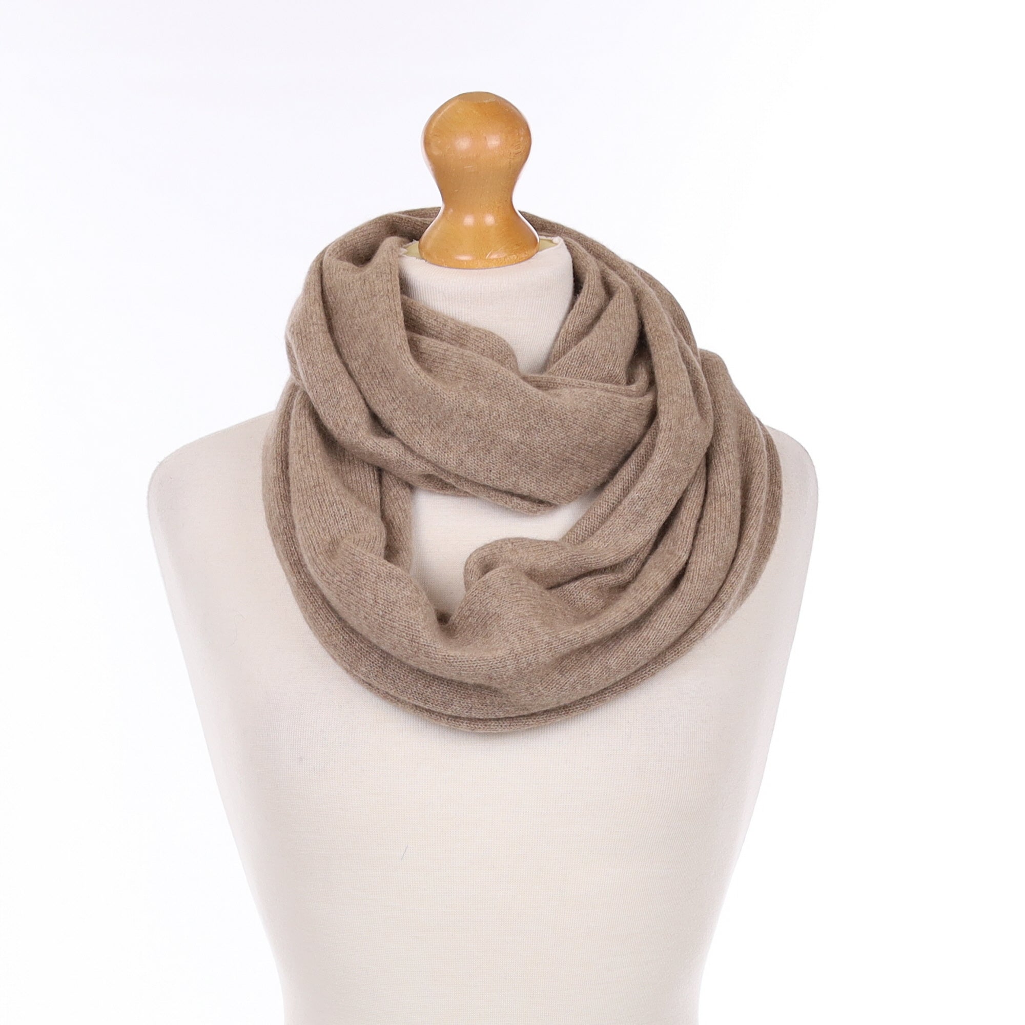 Fawn Brown Cashmere Knitted Infinity Scarf