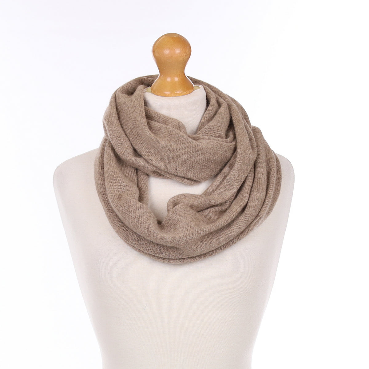 Fawn Brown Cashmere Knitted Infinity Scarf
