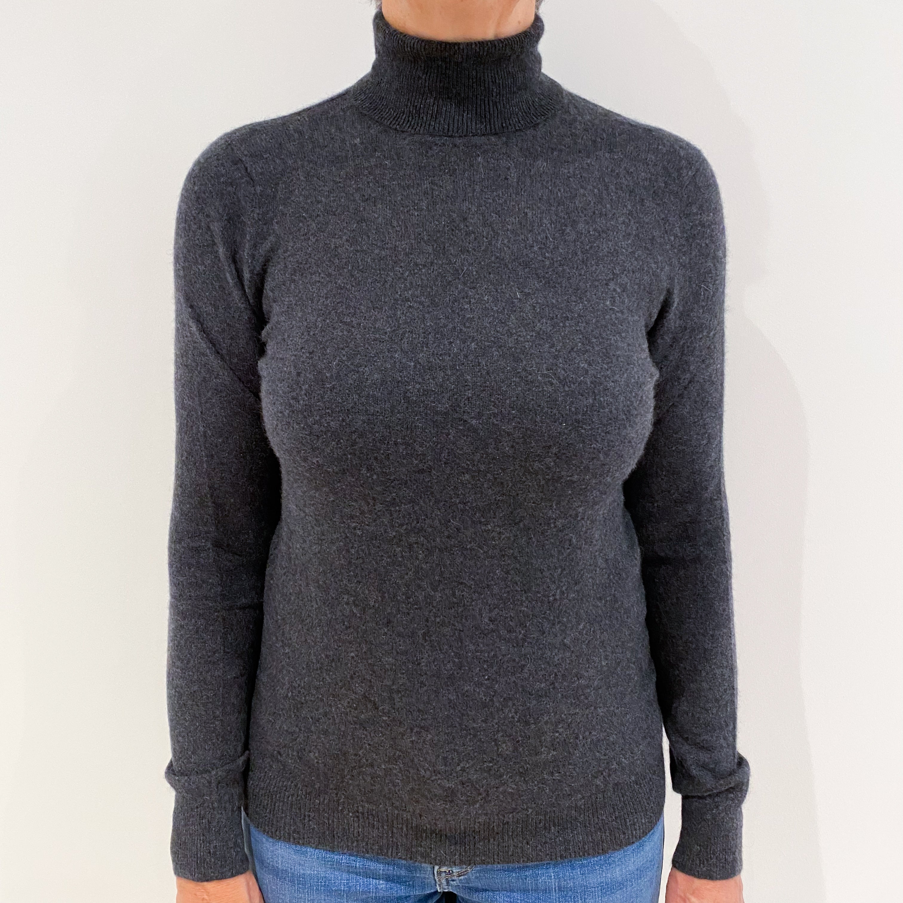 Dark Slate Grey Cashmere Polo Neck Jumper Medium
