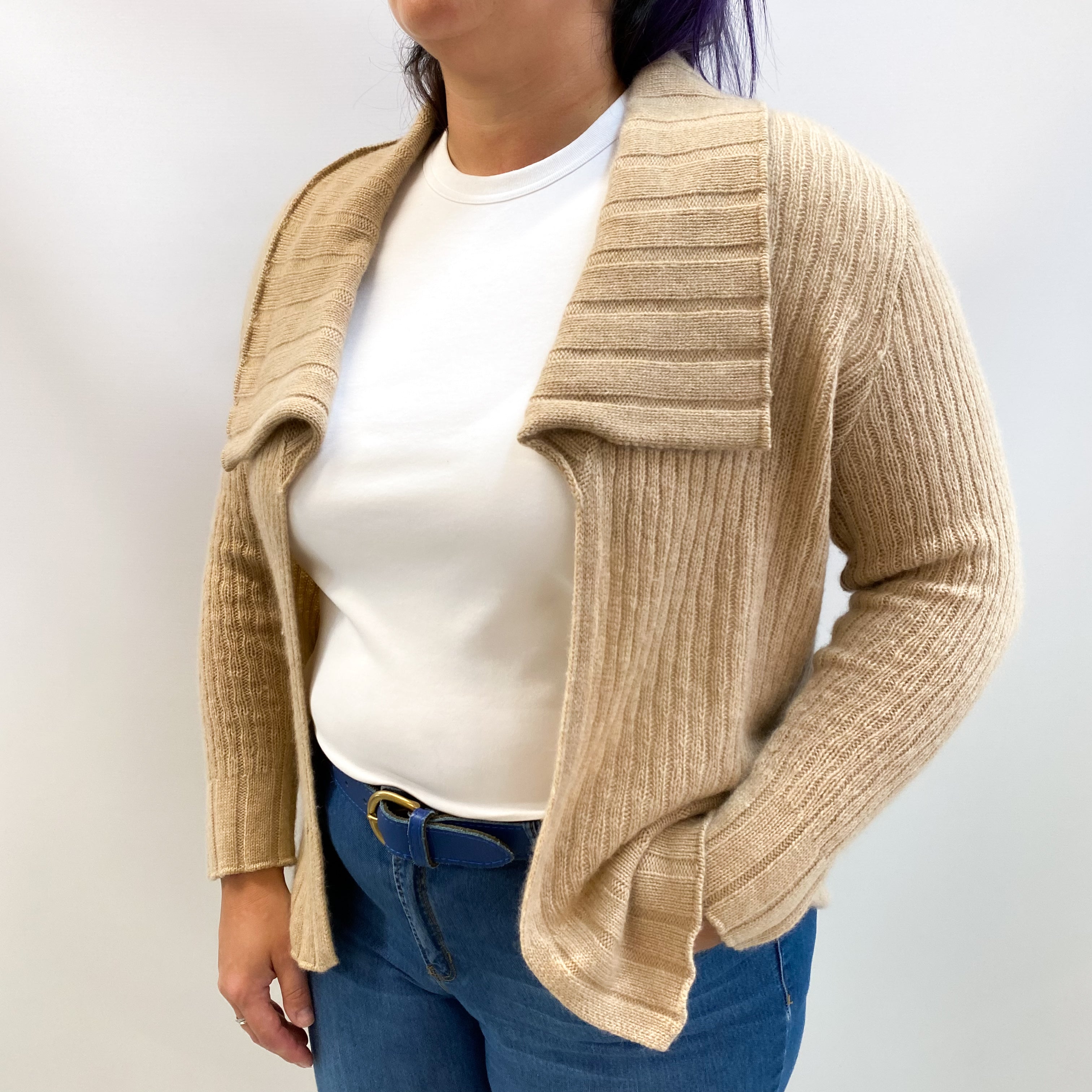 Caramel Brown Cashmere Edge To Edge Cardigan Large
