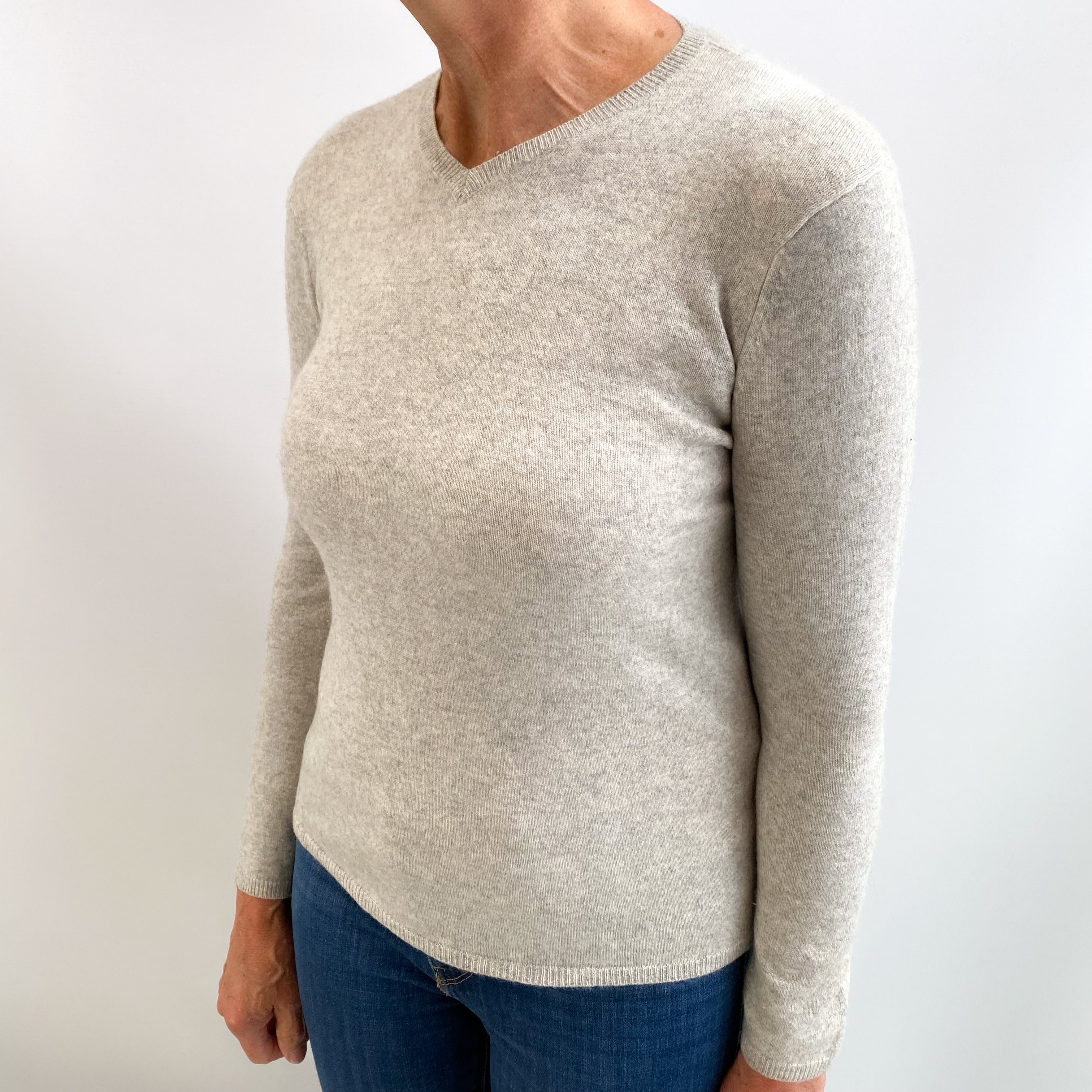 Smoke Grey Cashmere V Neck Jumper Medium