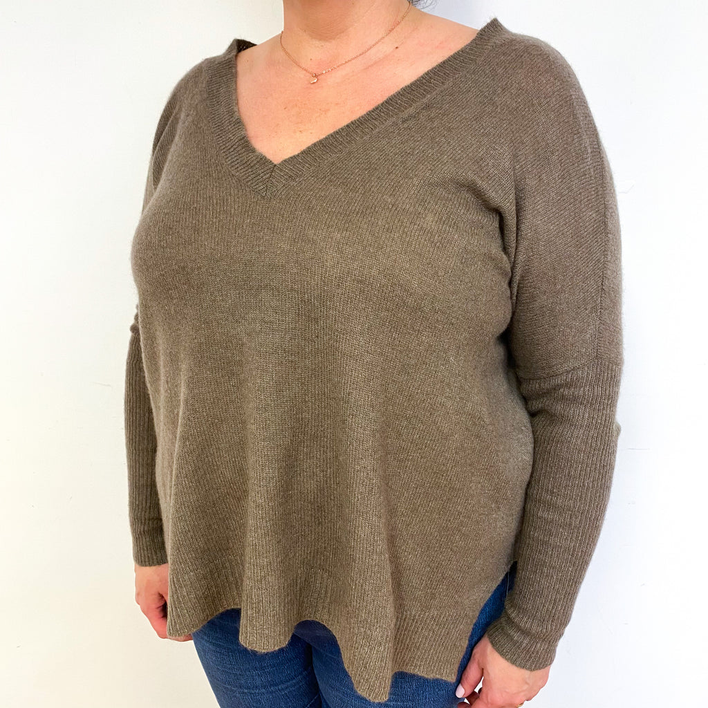 Mocha Brown Lightweight Cashmere V-Neck Jumper Extra Large