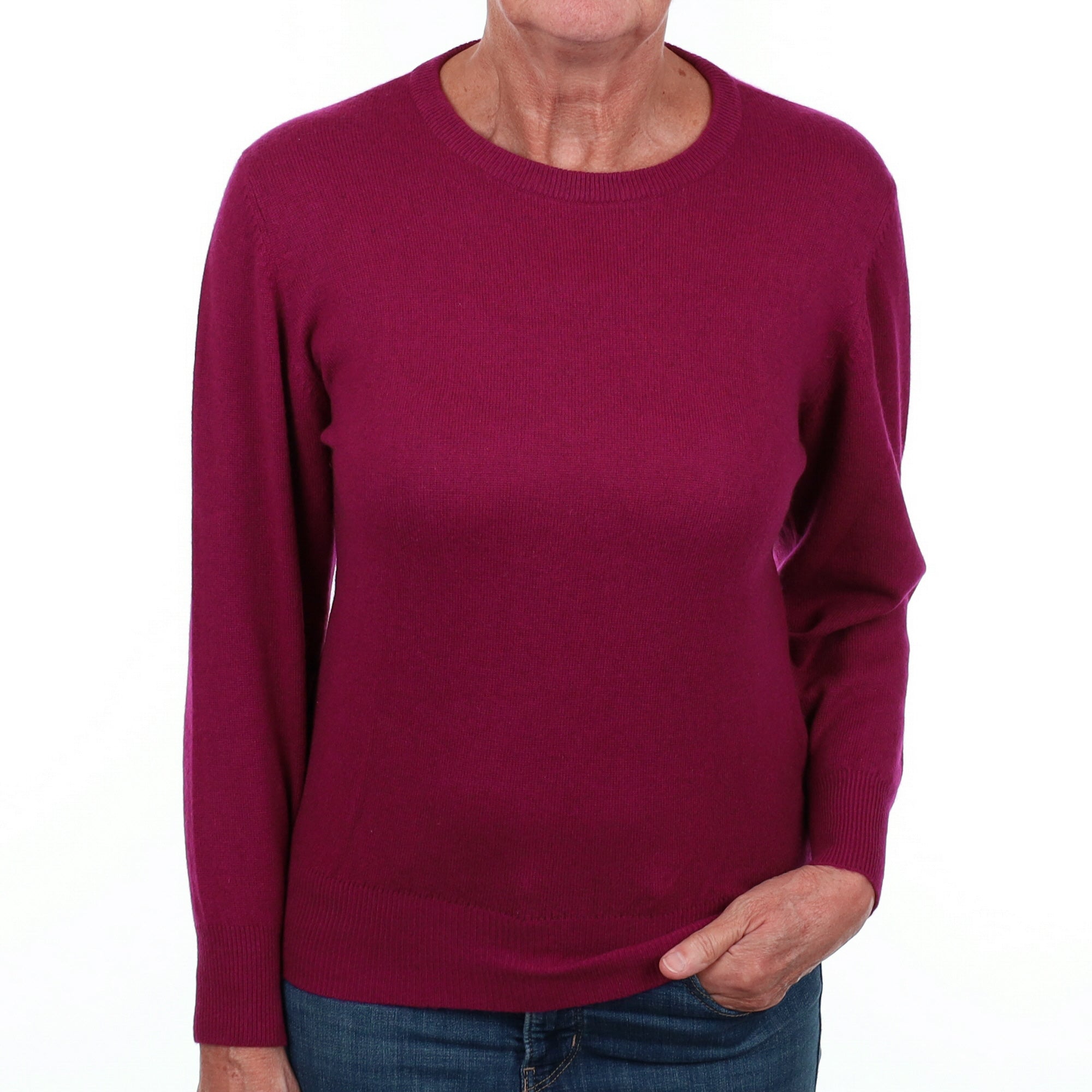 Deep Cherry Pink Cashmere Crew Neck Jumper Medium