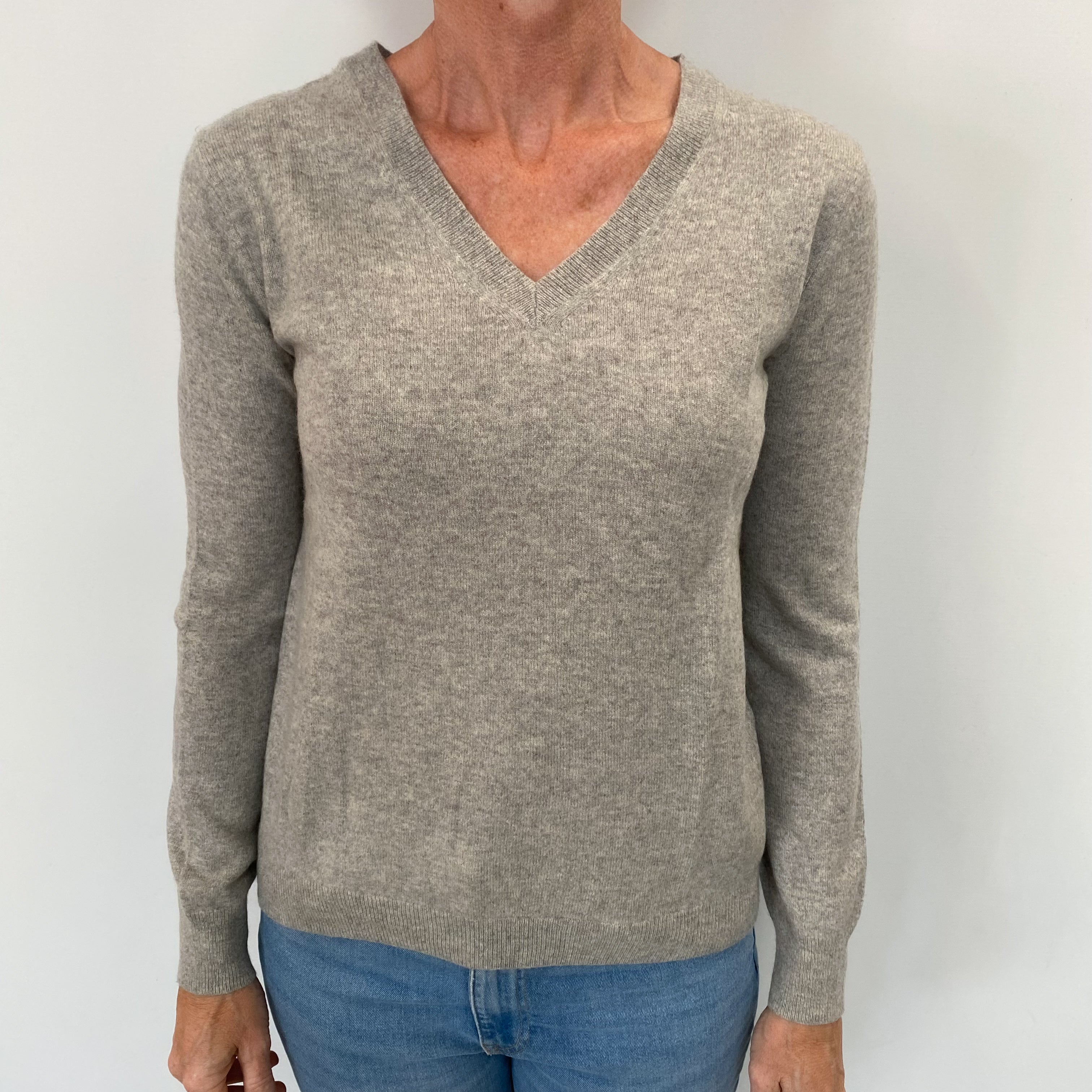 Smoke Grey Cashmere V Neck Jumper Small
