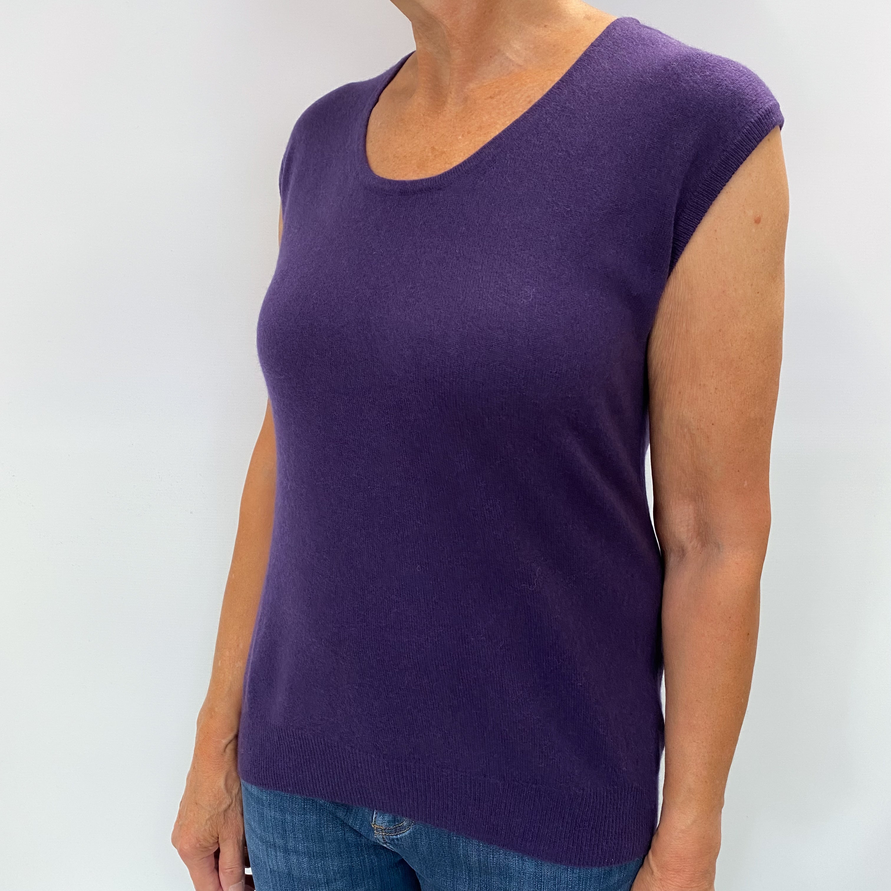 Aubergine Purple Cashmere Crew Neck Sleeveless Jumper Medium