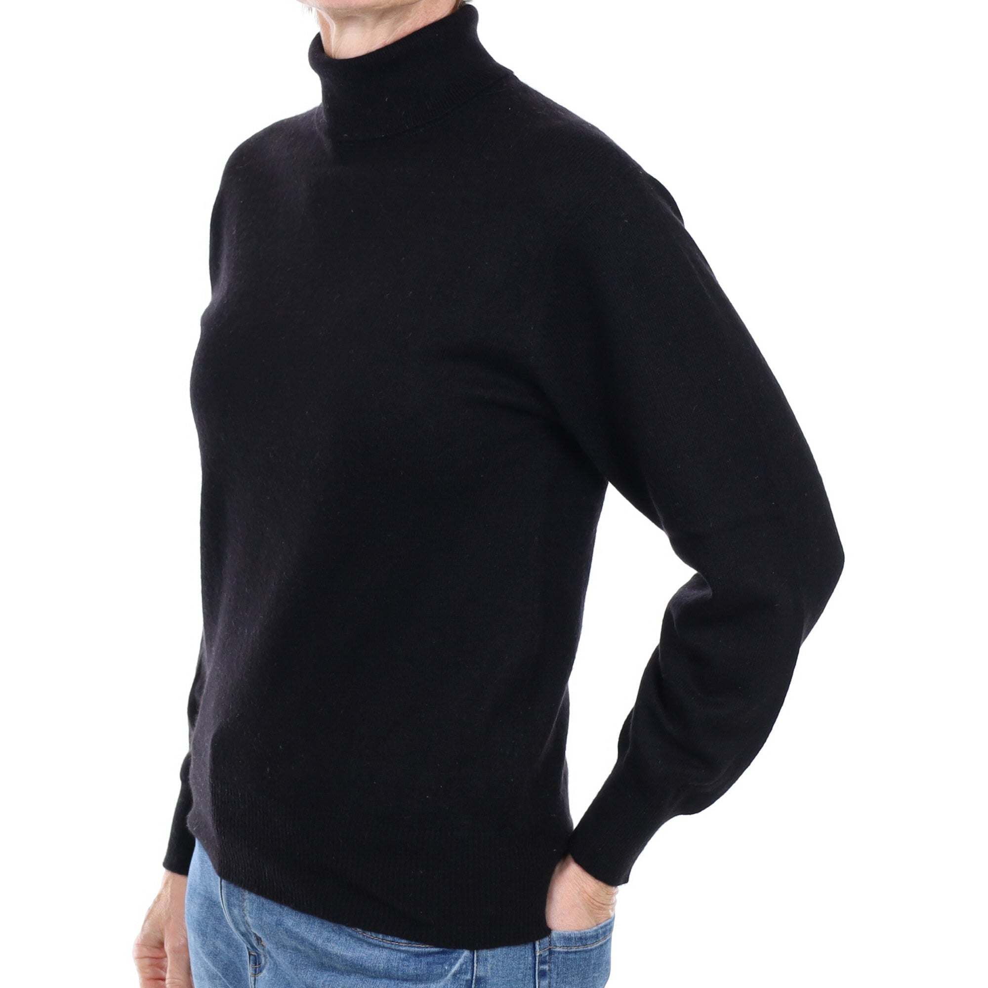 Black Cashmere Polo Neck Jumper Small