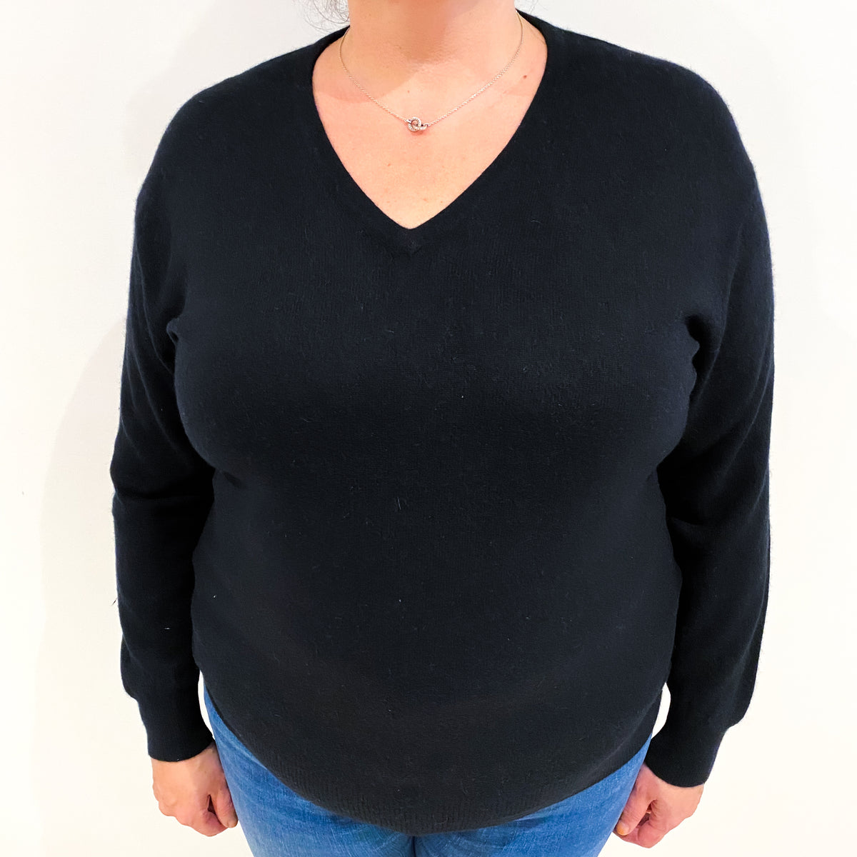 Black Cashmere V Neck Jumper Extra Large