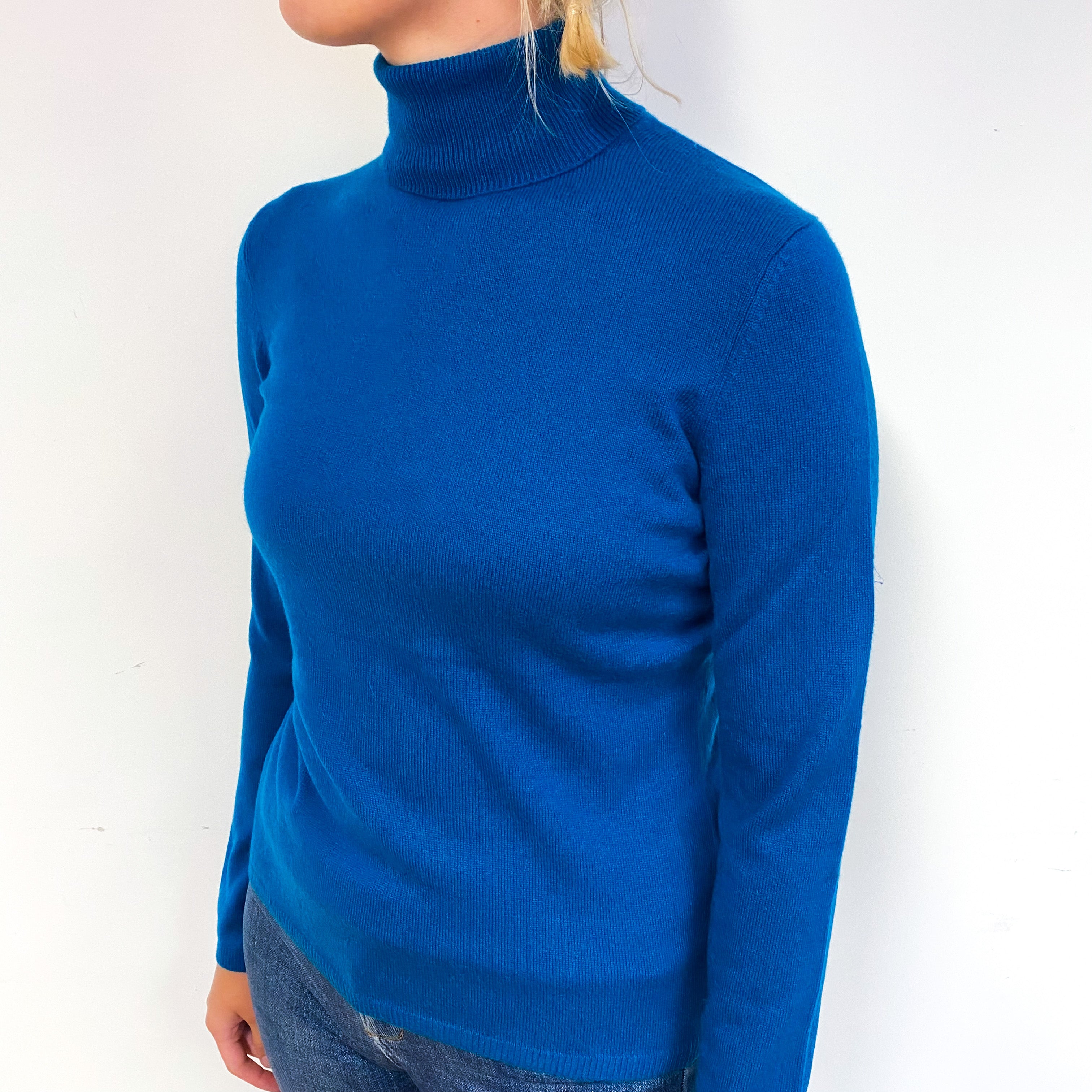 Teal Blue Cashmere Polo Neck Jumper Small