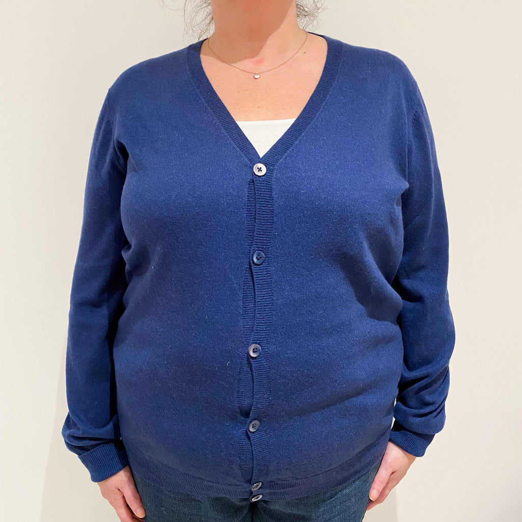 French Navy Cashmere V-Neck Cardigan Extra Large