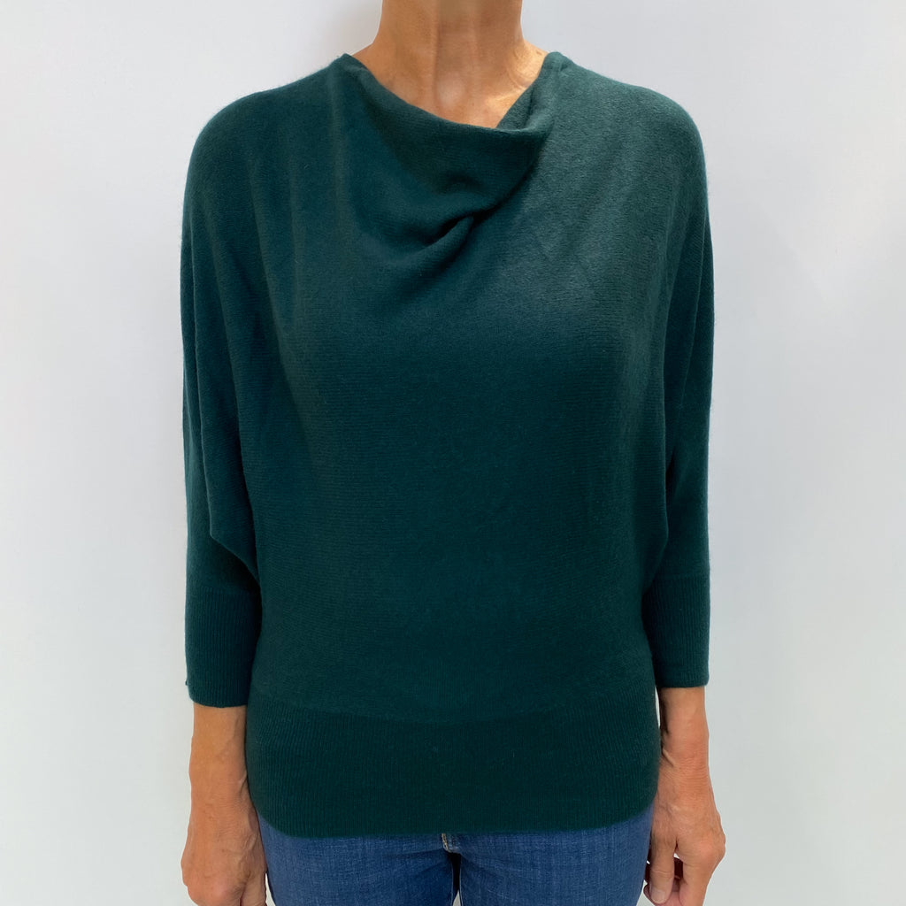 Forest Green Cashmere Drop Cowl Neck Jumper Medium