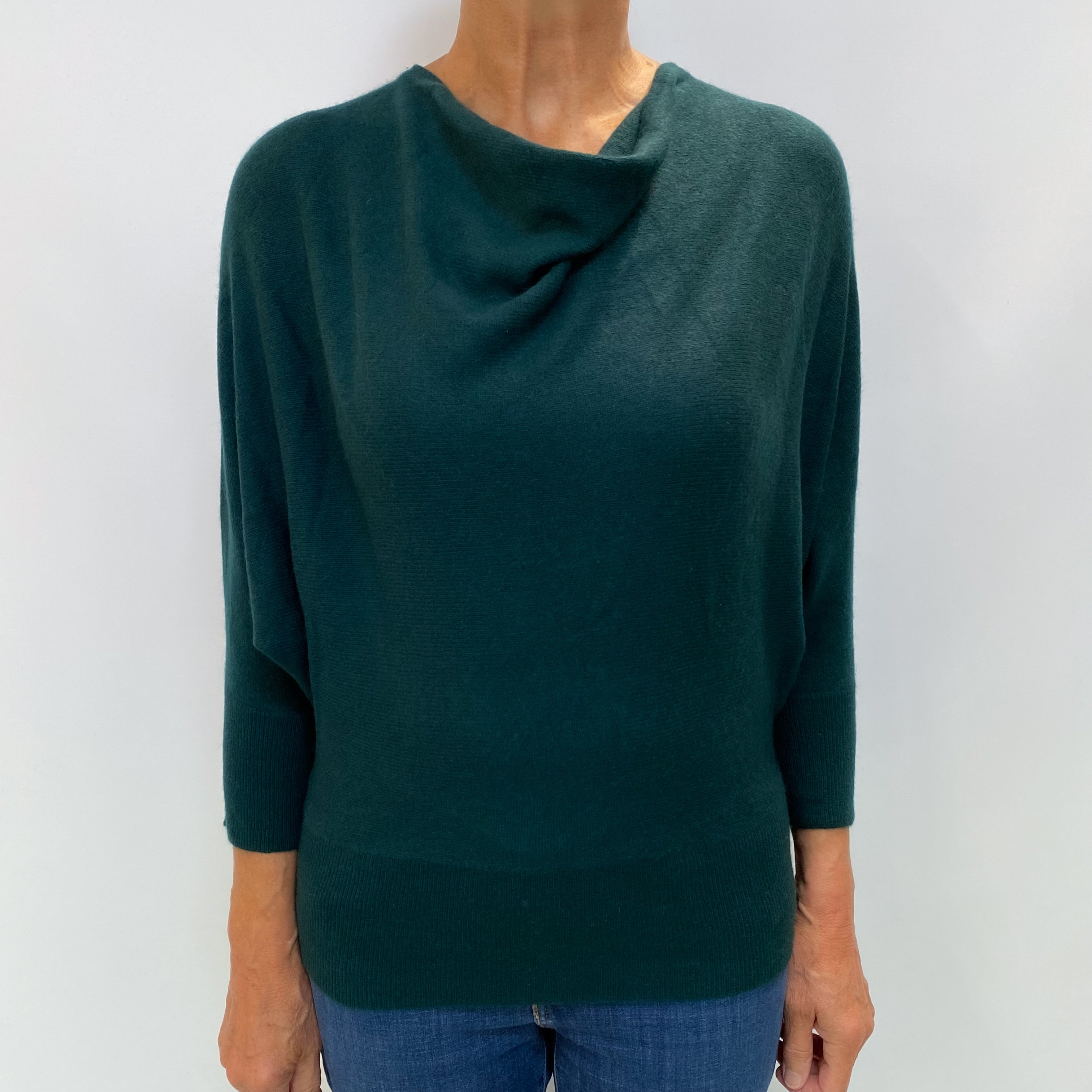 Forest Green Cashmere Drop Cowl Neck Jumper Medium