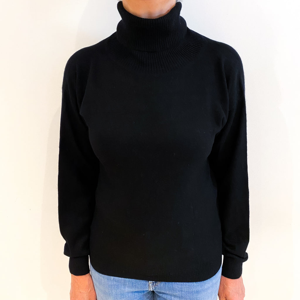 Black Cashmere Polo Neck Jumper Medium