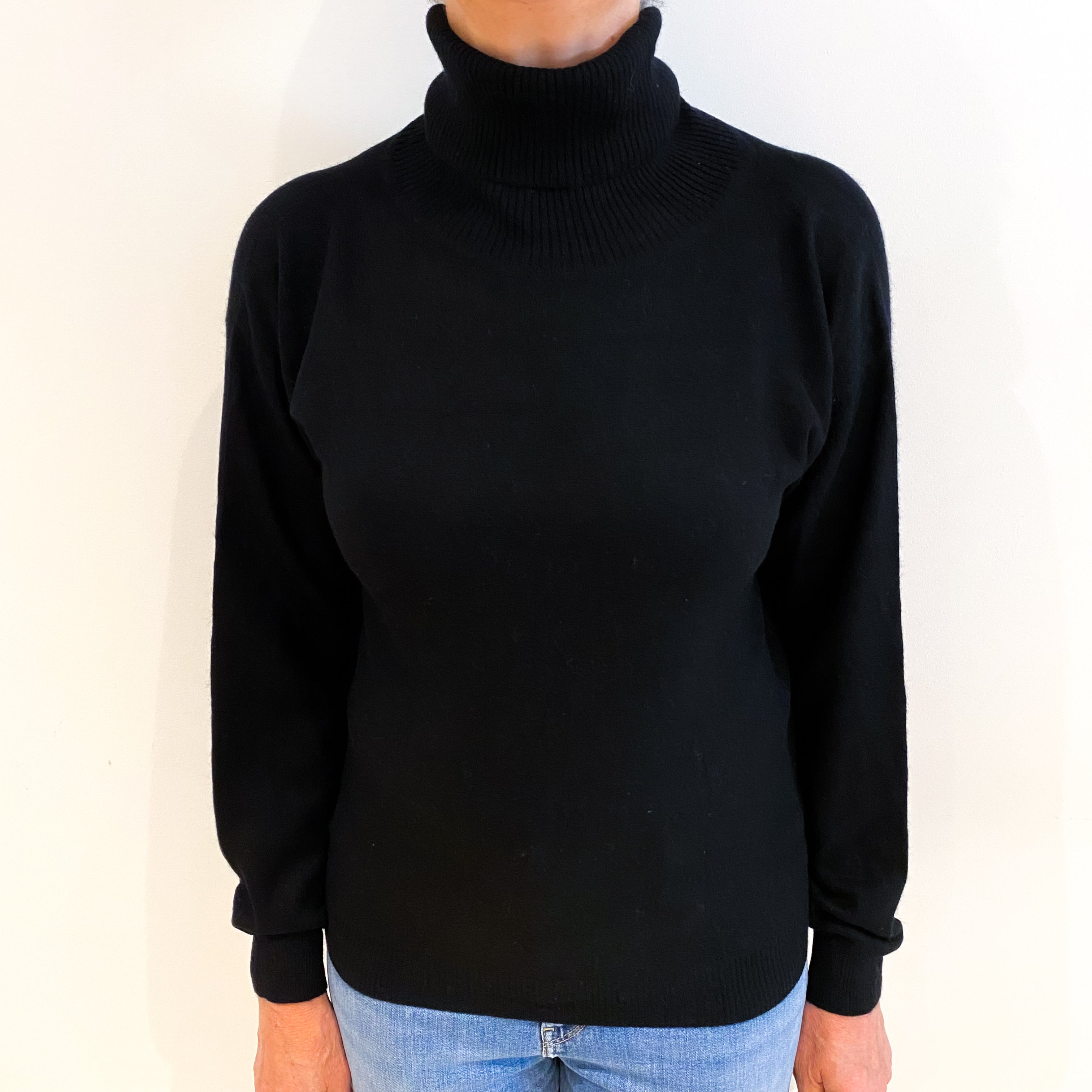 Black Cashmere Polo Neck Jumper Medium