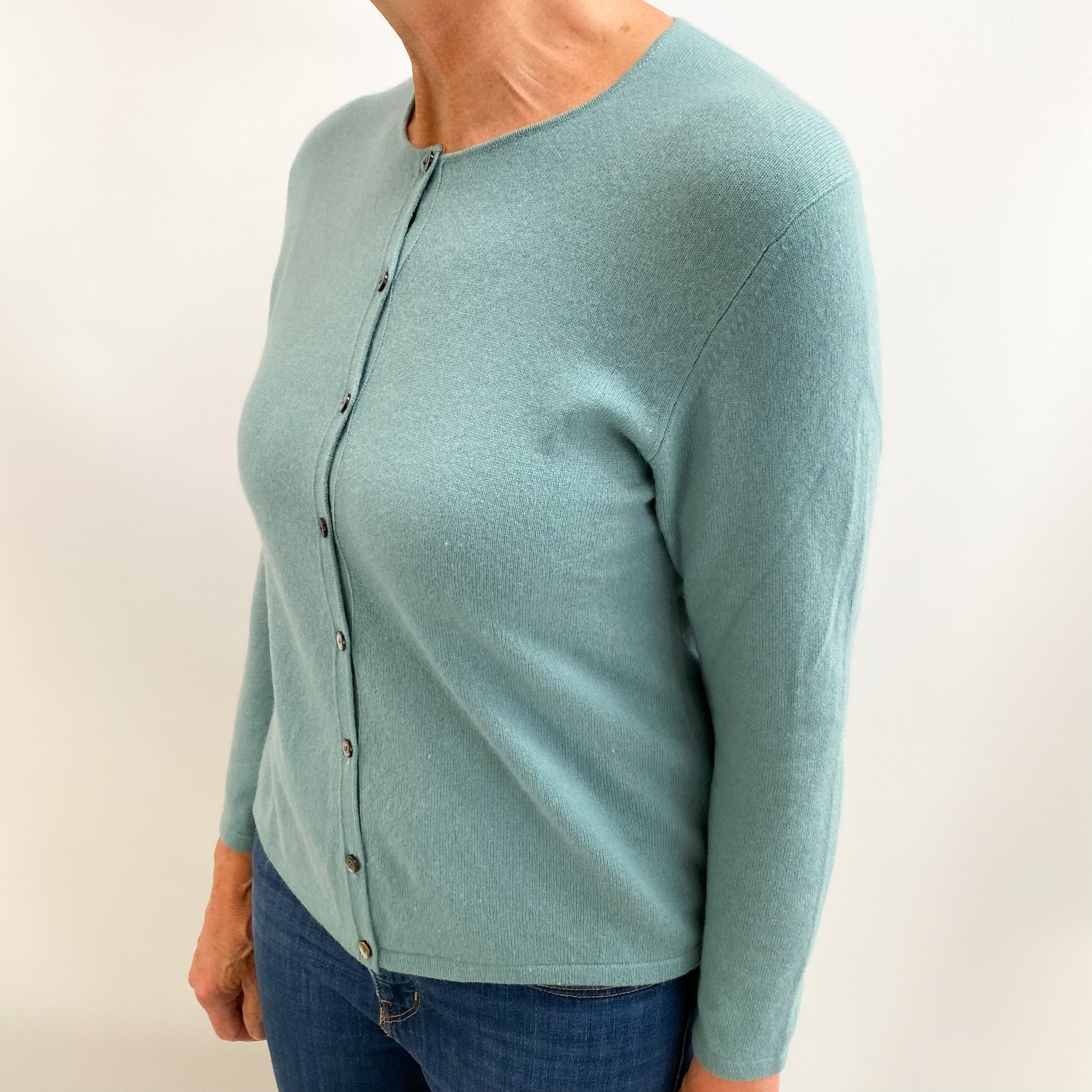 Duck Egg Green Cashmere Crew Neck Cardigan Medium