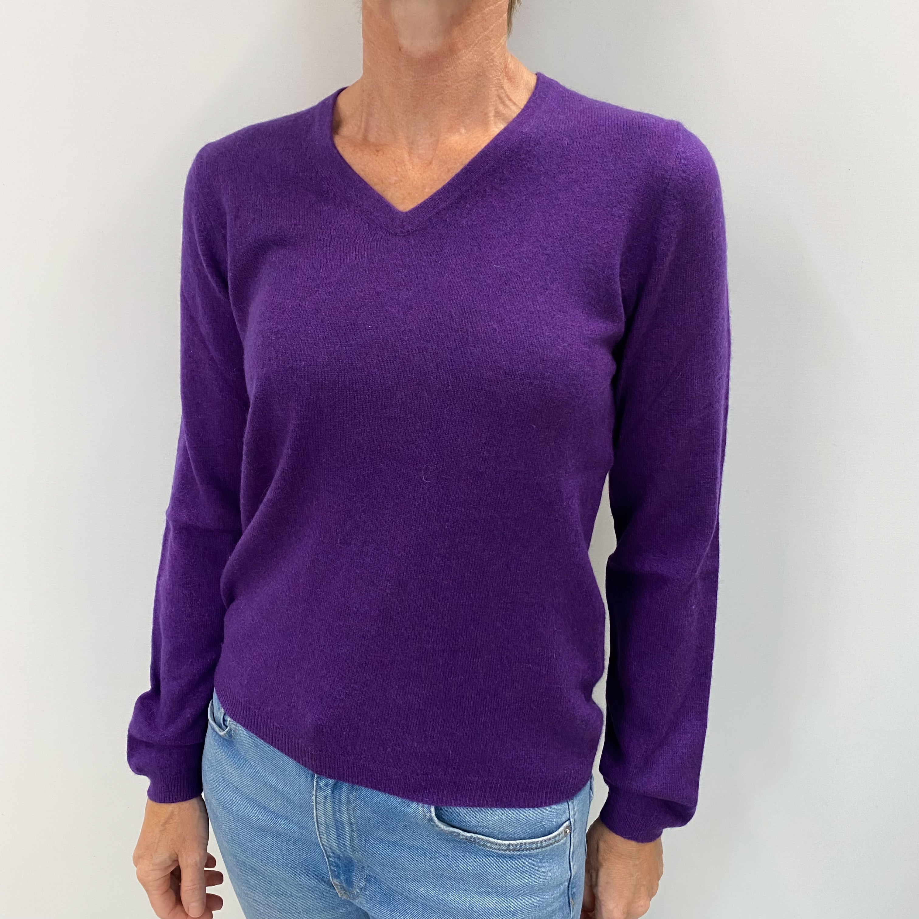 Violet Purple Cashmere V Neck Jumper Small