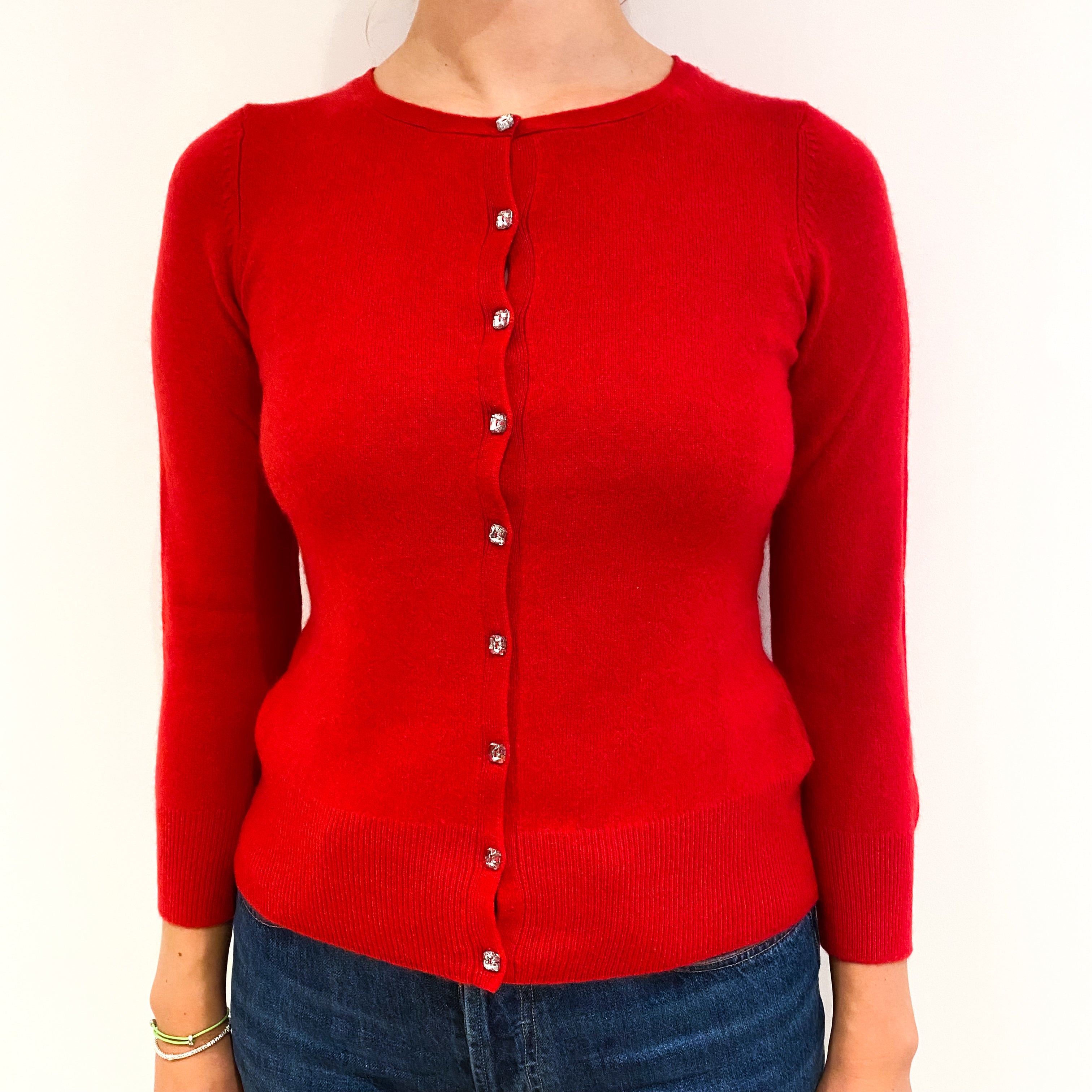 Berry Red Cashmere Crew Neck Cardigan Small
