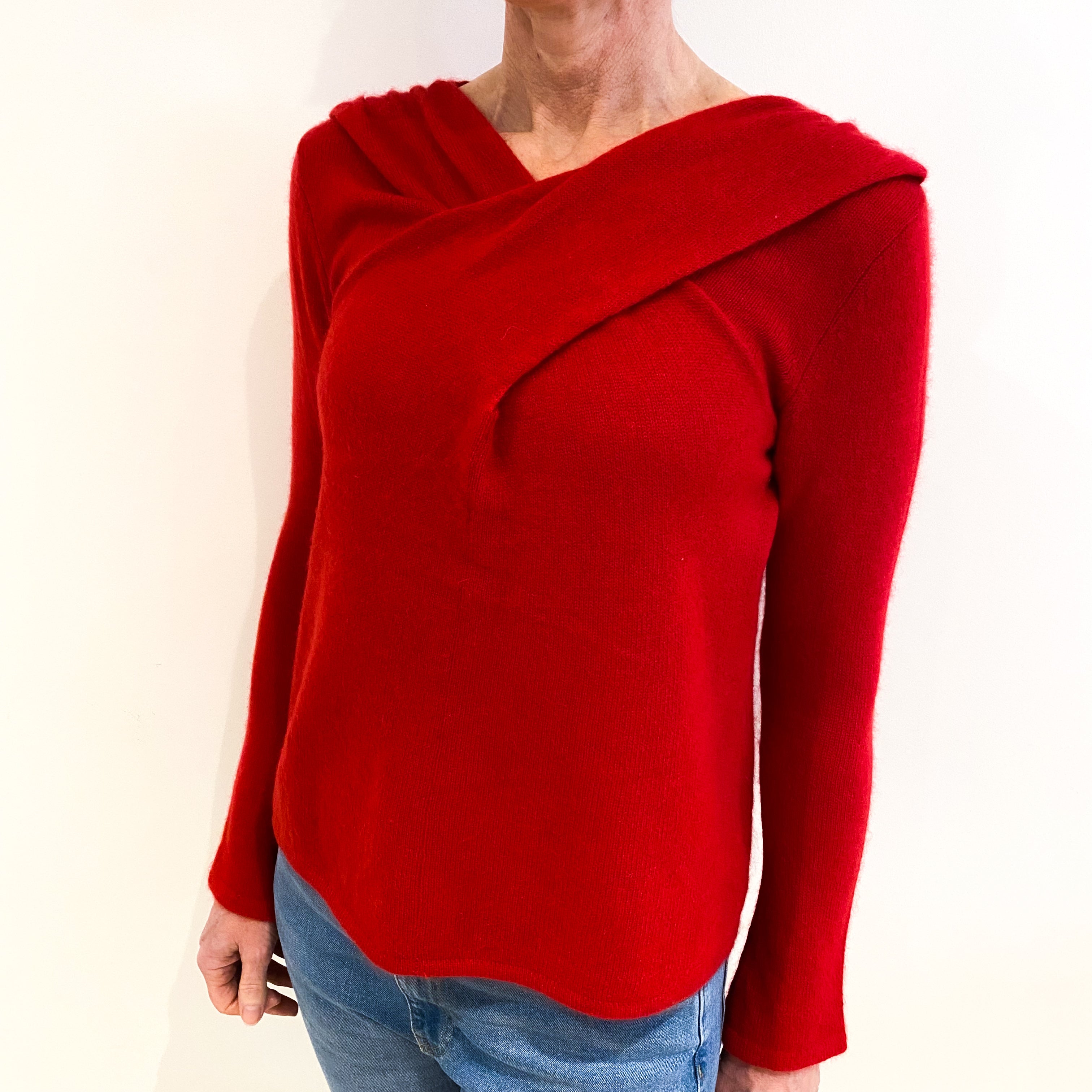 Post Box Red Cashmere Cross Over V Neck Jumper Small