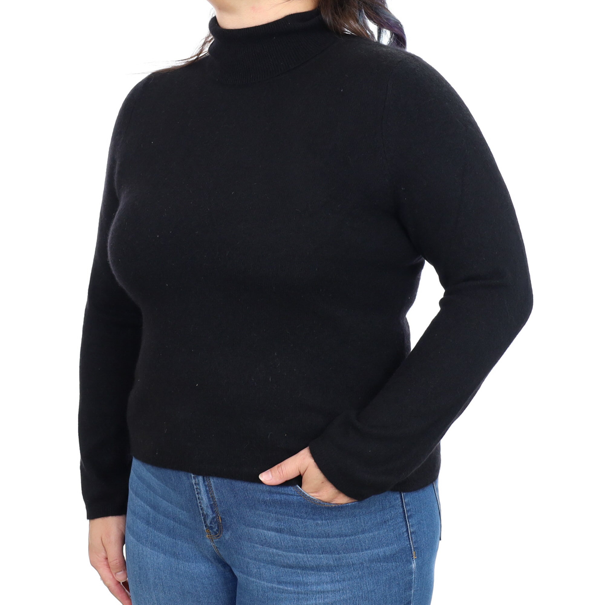 Black Cashmere Polo Neck Jumper Large