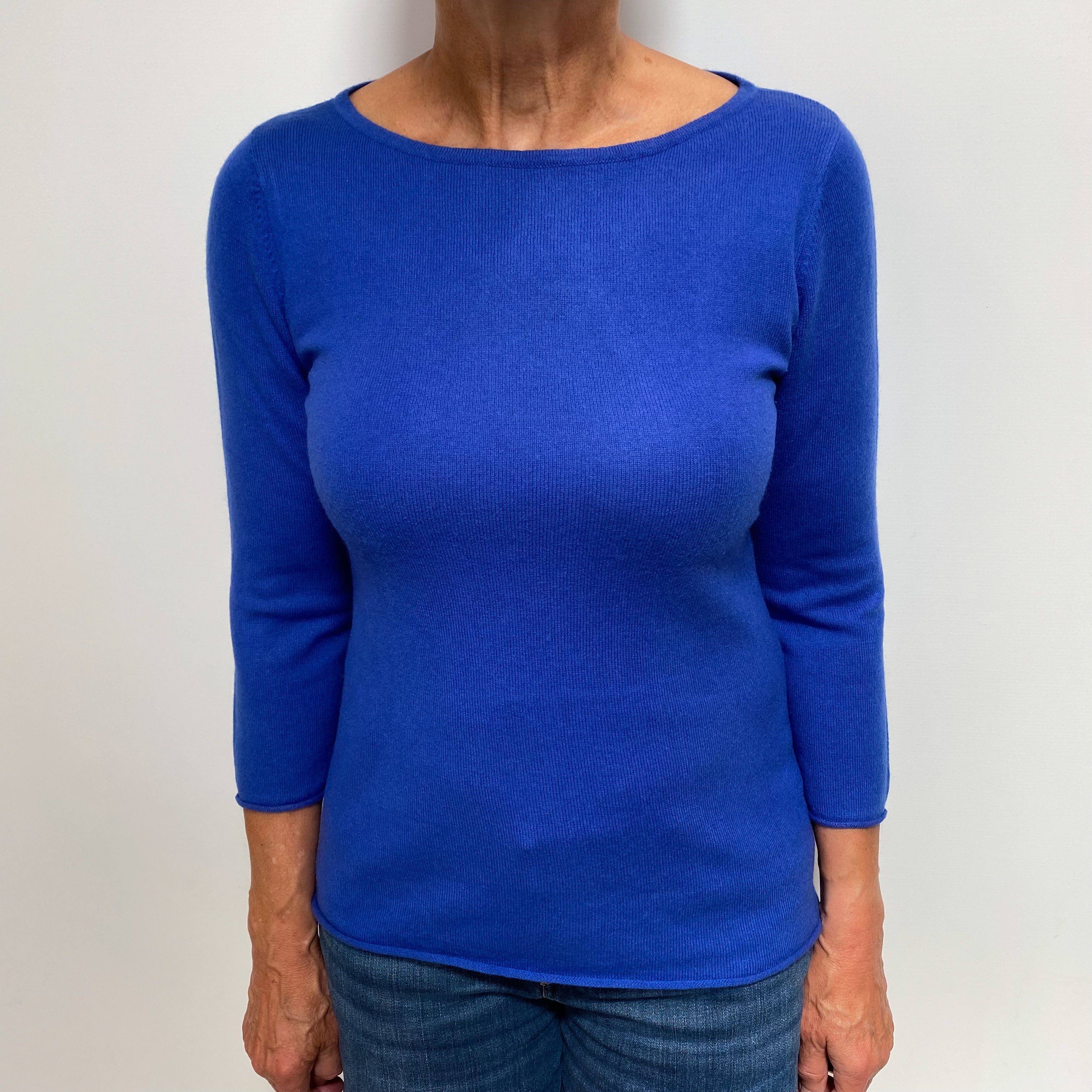 Neiman Marcus Tanzanite Blue Cashmere Crew Neck Jumper Medium