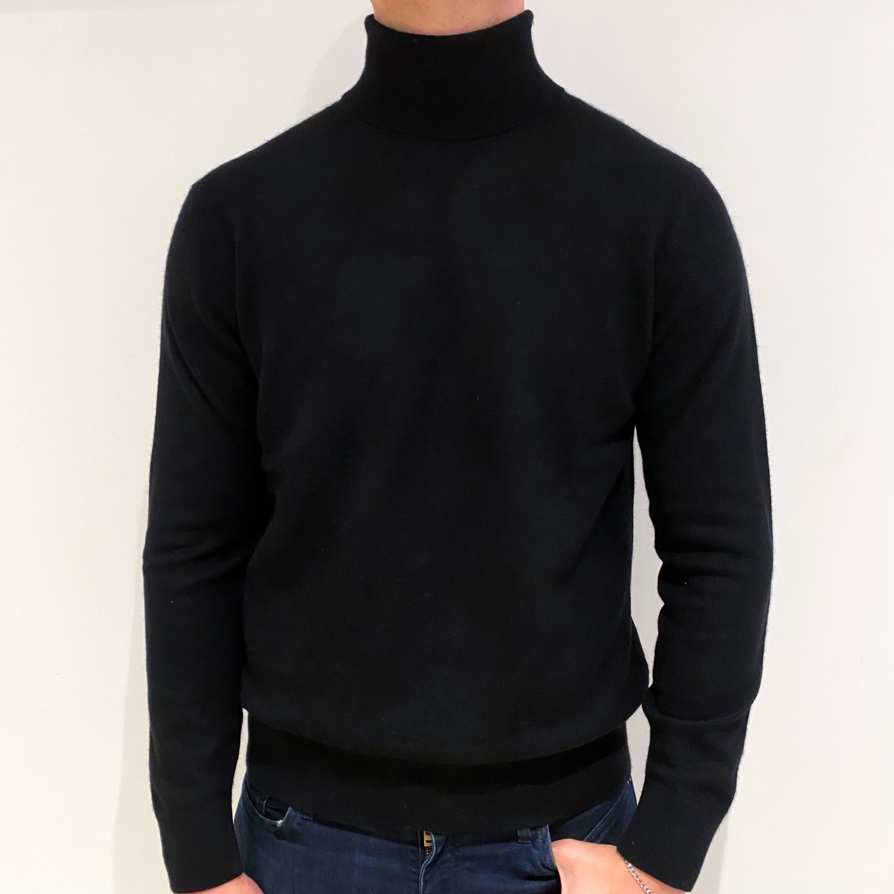 Men's Black Cashmere Polo Neck Jumper Extra Large