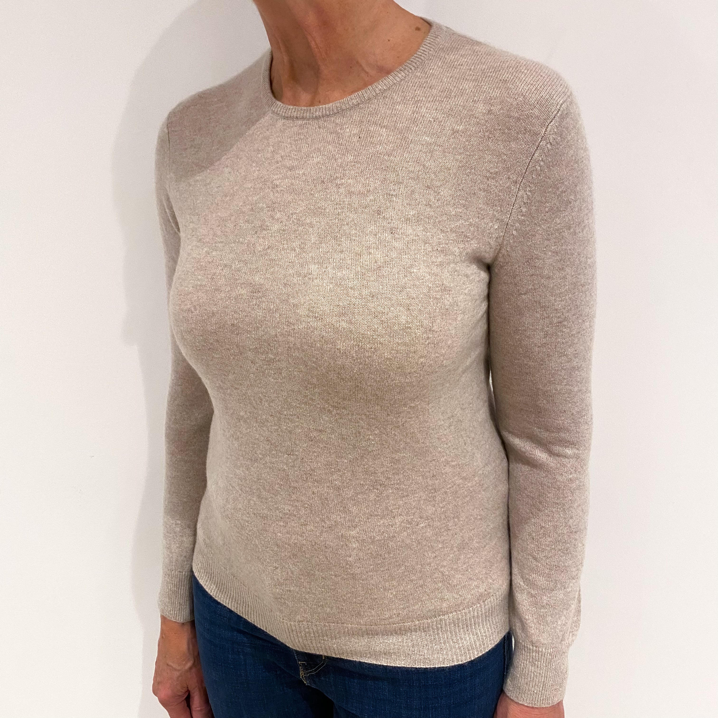 Fawn Beige Cashmere Crew Neck Jumper Medium