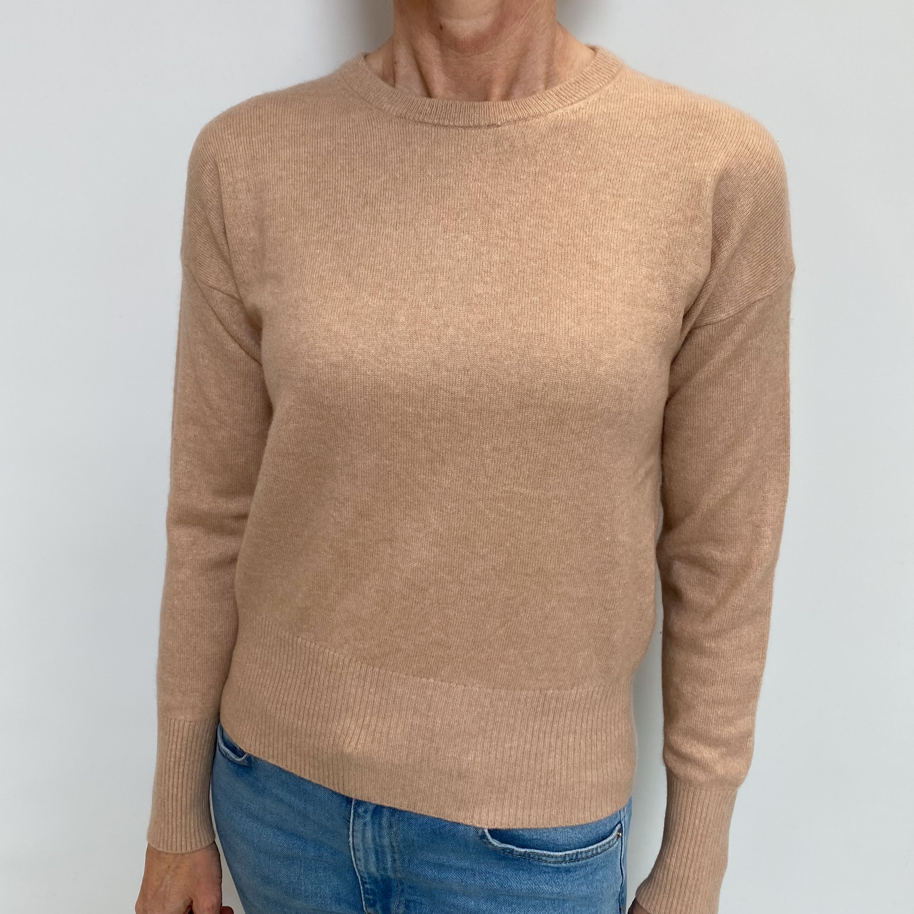 Buff Beige Cashmere Crew Neck Jumper Small