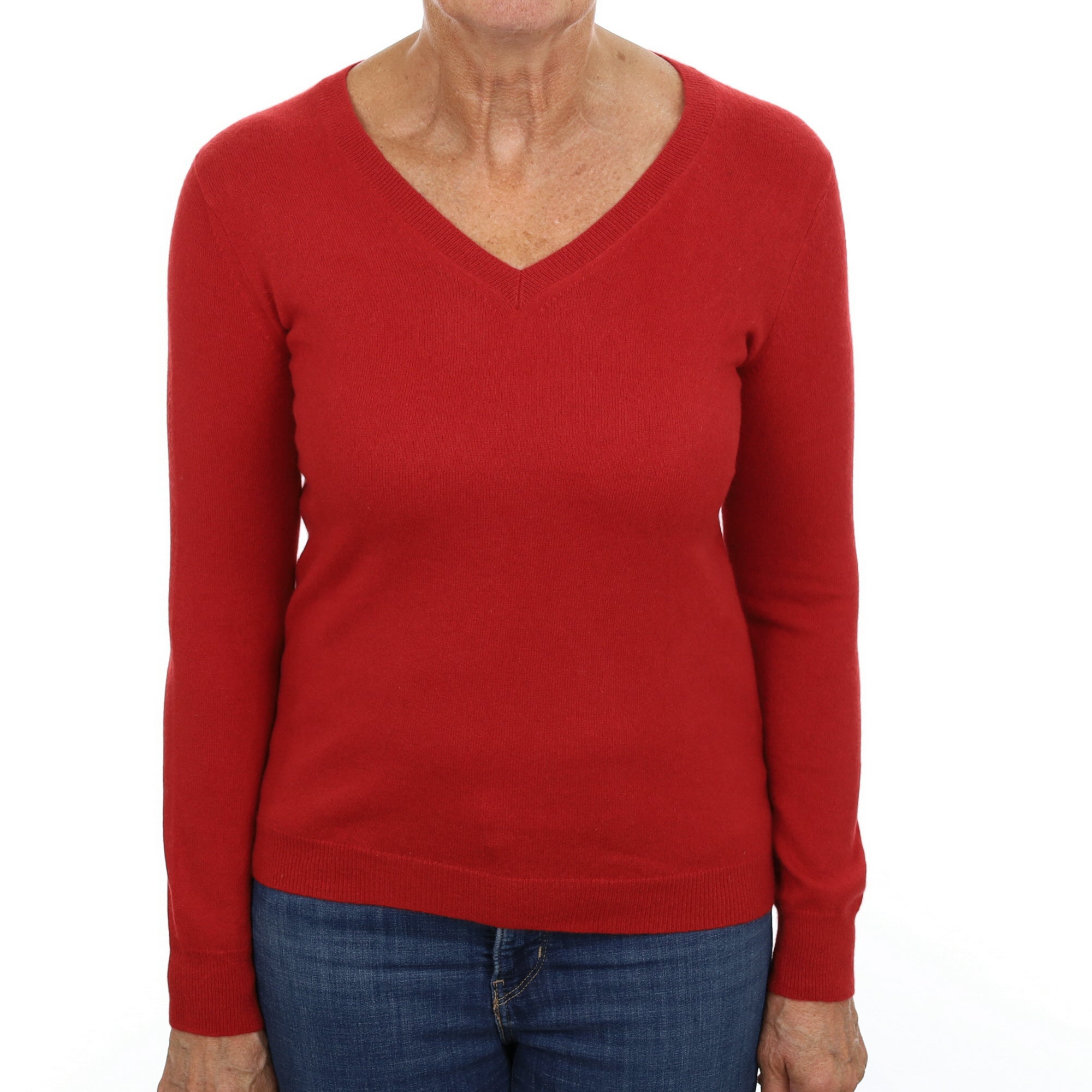 Scarlet Red Cashmere V Neck Jumper Medium
