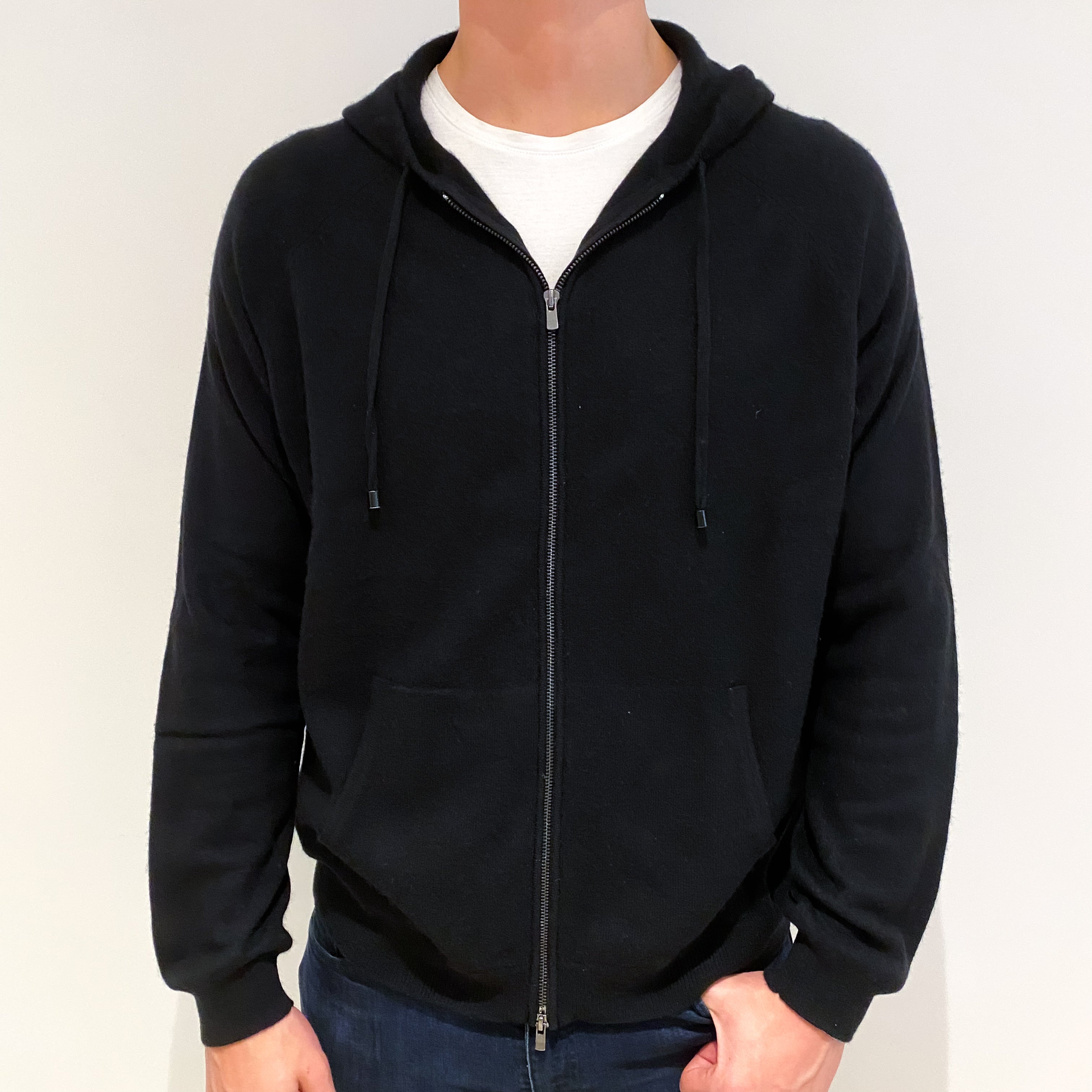 Men's Black Cashmere Zip Up Hoodie Extra Extra Large