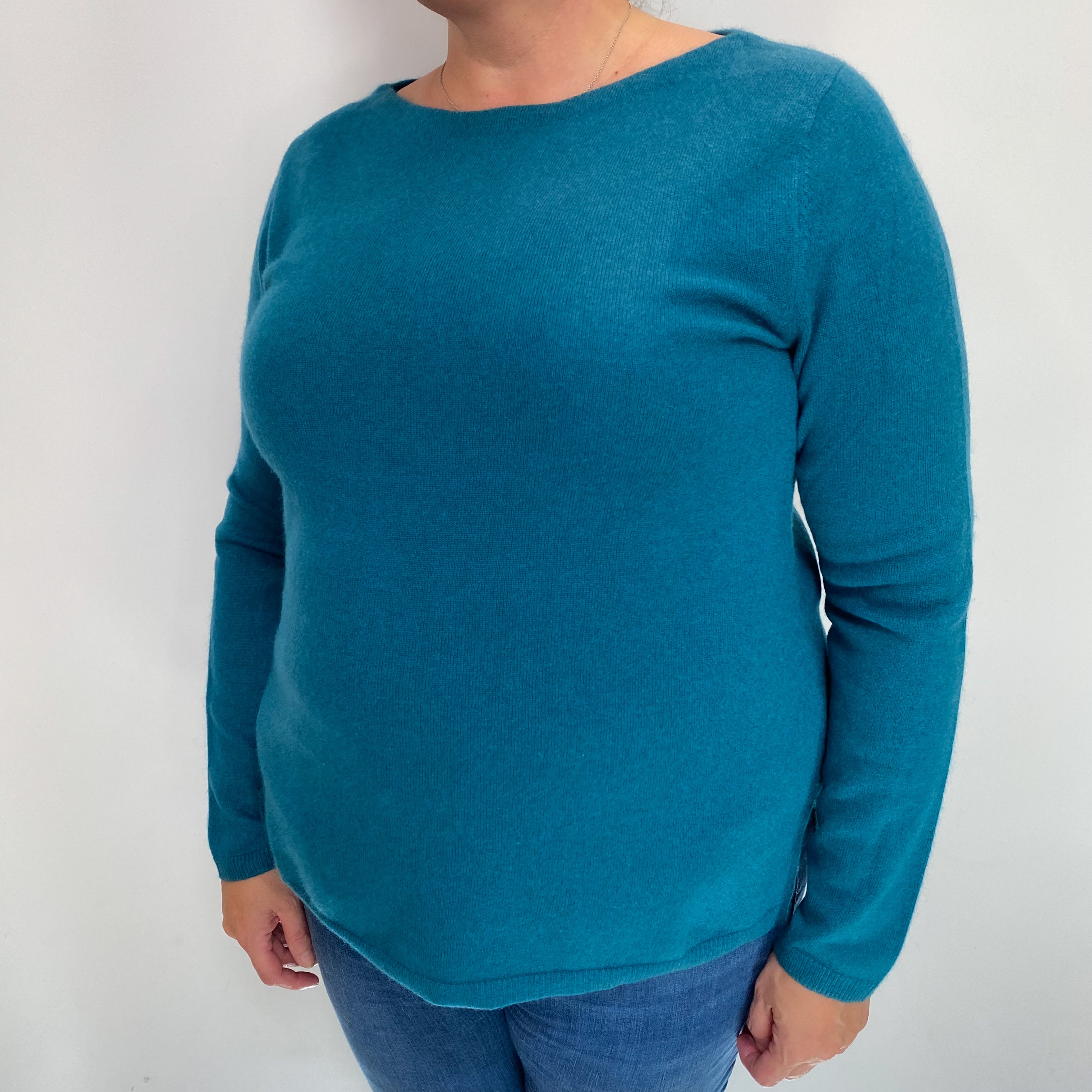 Peacock Blue Cashmere Slash Neck Jumper Extra Large