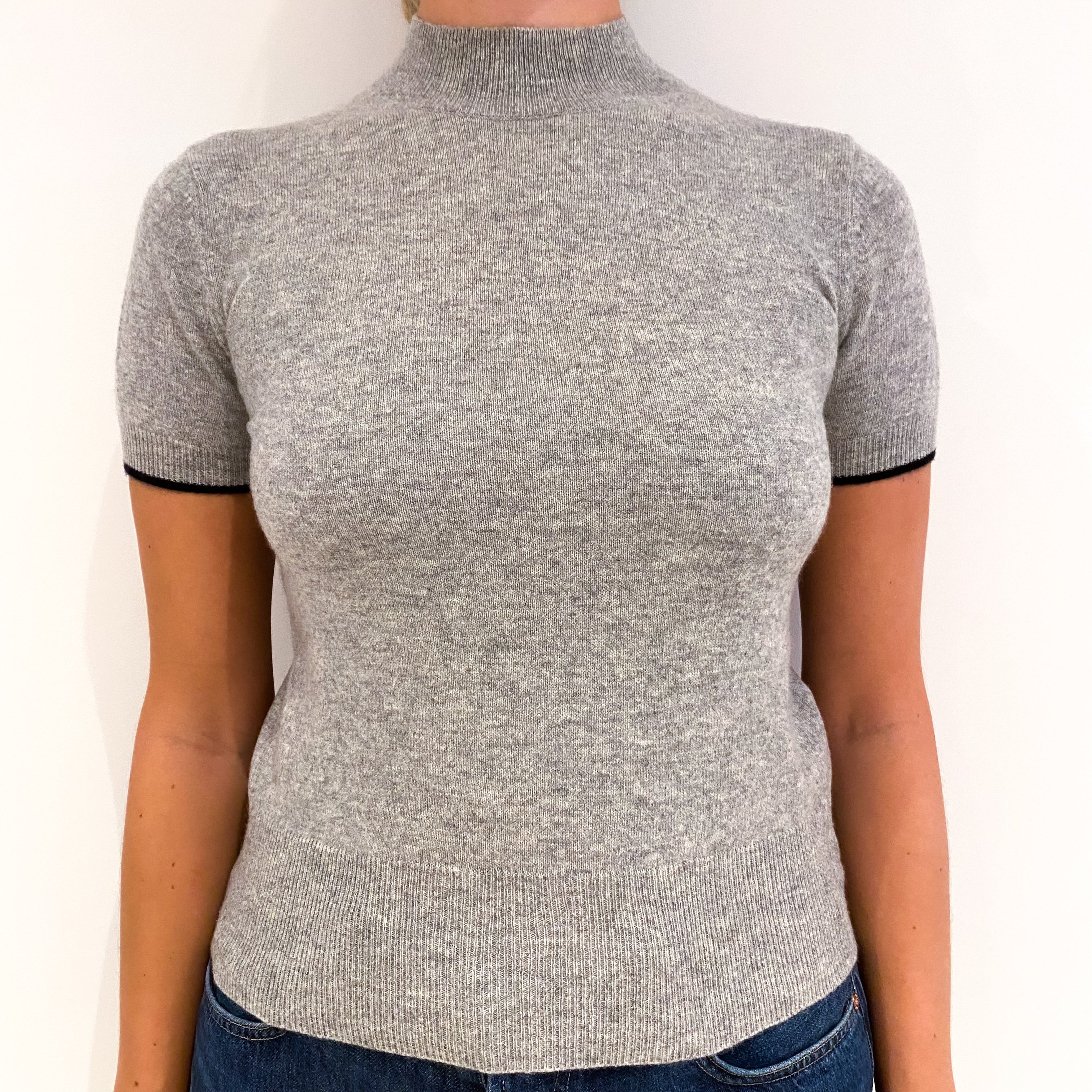 Smoke Grey Short Sleeved Cashmere Turtle Neck Jumper Small