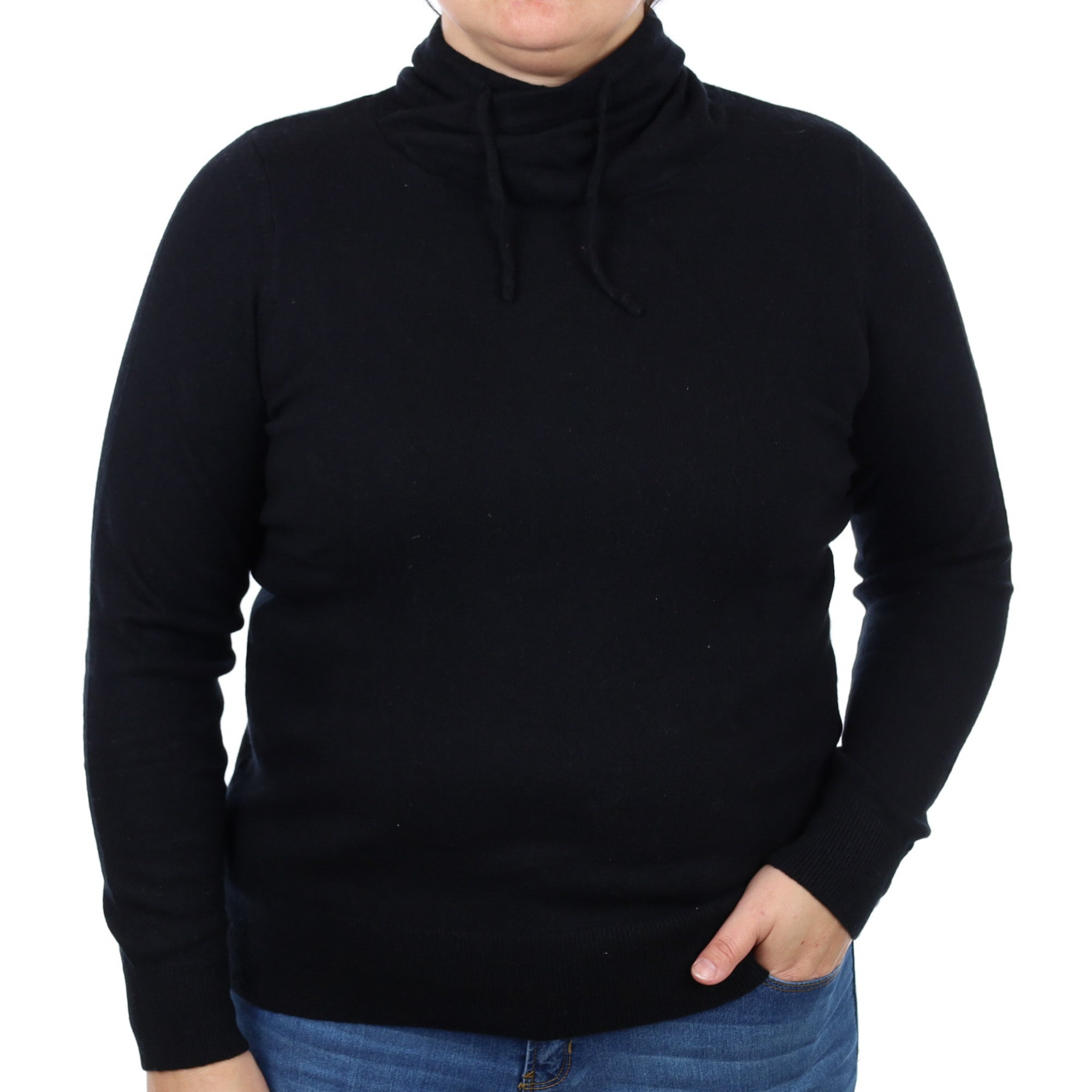 Black Cashmere Polo Neck Jumper Large
