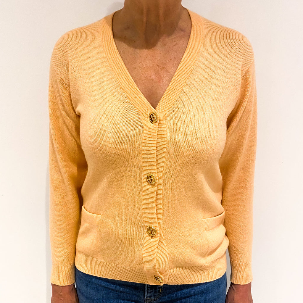 Peach Heavy Knit Cashmere V Neck Cardigan with Pockets Medium