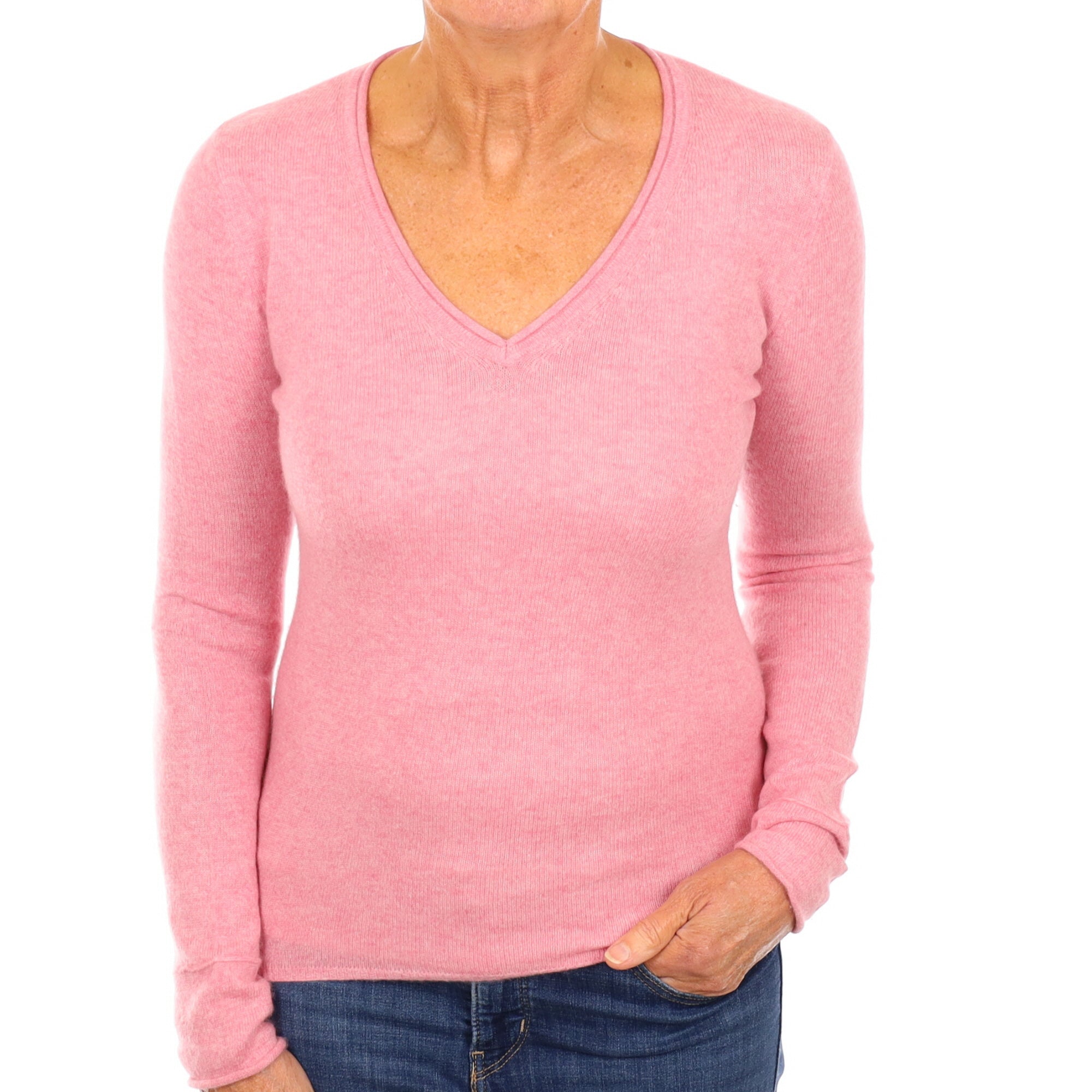 Bubblegum Pink Cashmere V Neck Jumper Medium