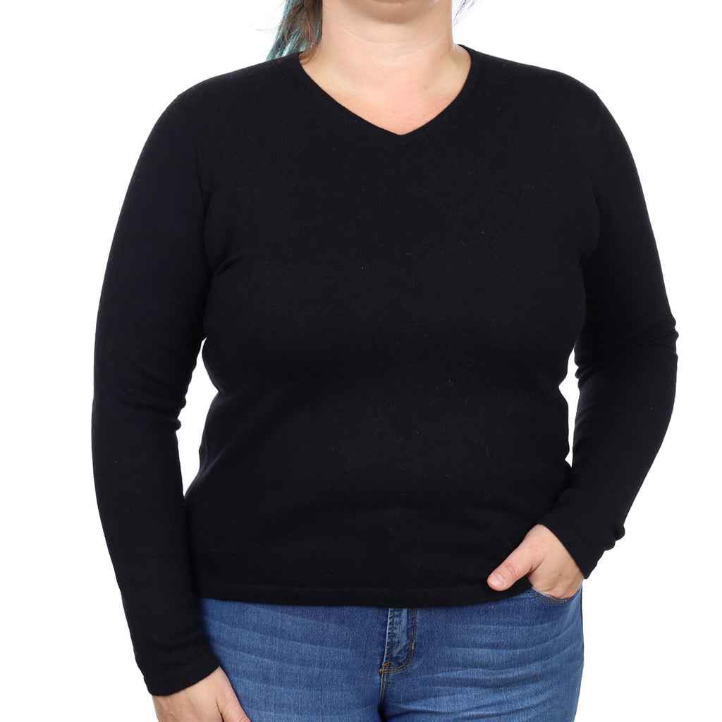 Black Cashmere V Neck Jumper Large