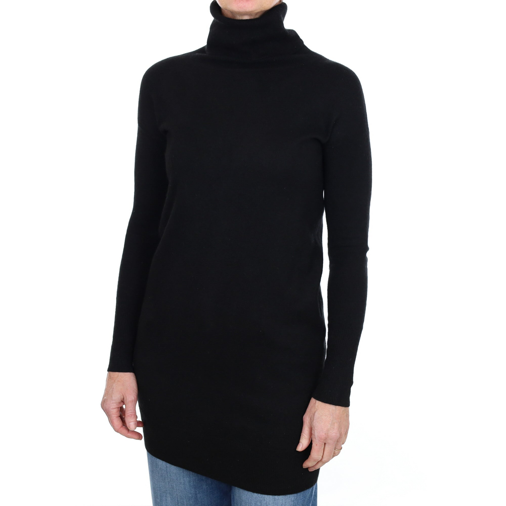 Black Cashmere Polo Neck Tunic Jumper Small