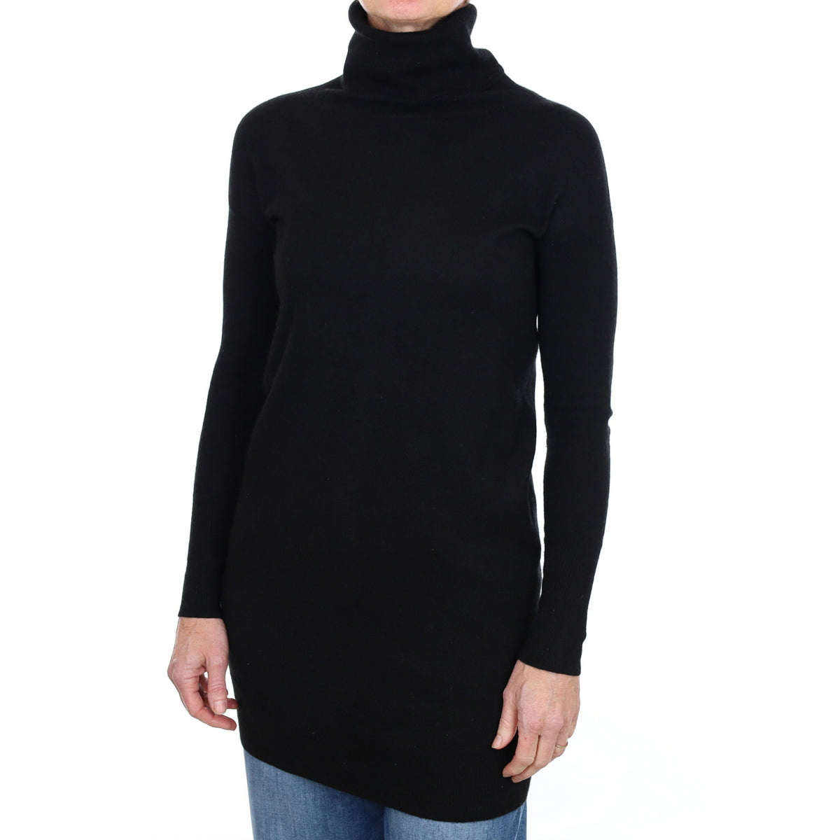 Black Cashmere Polo Neck Tunic Jumper Small