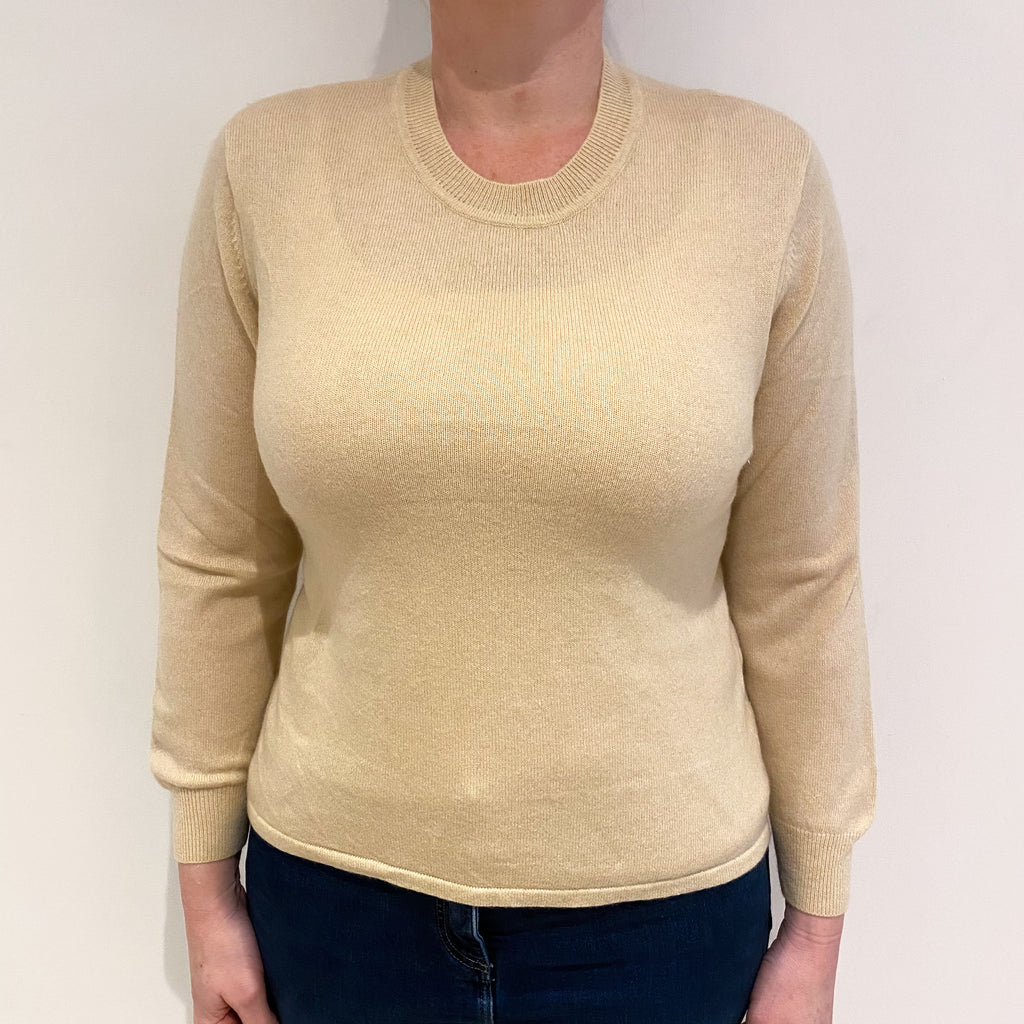 Soft Beige Cashmere Crew Neck Jumper Large