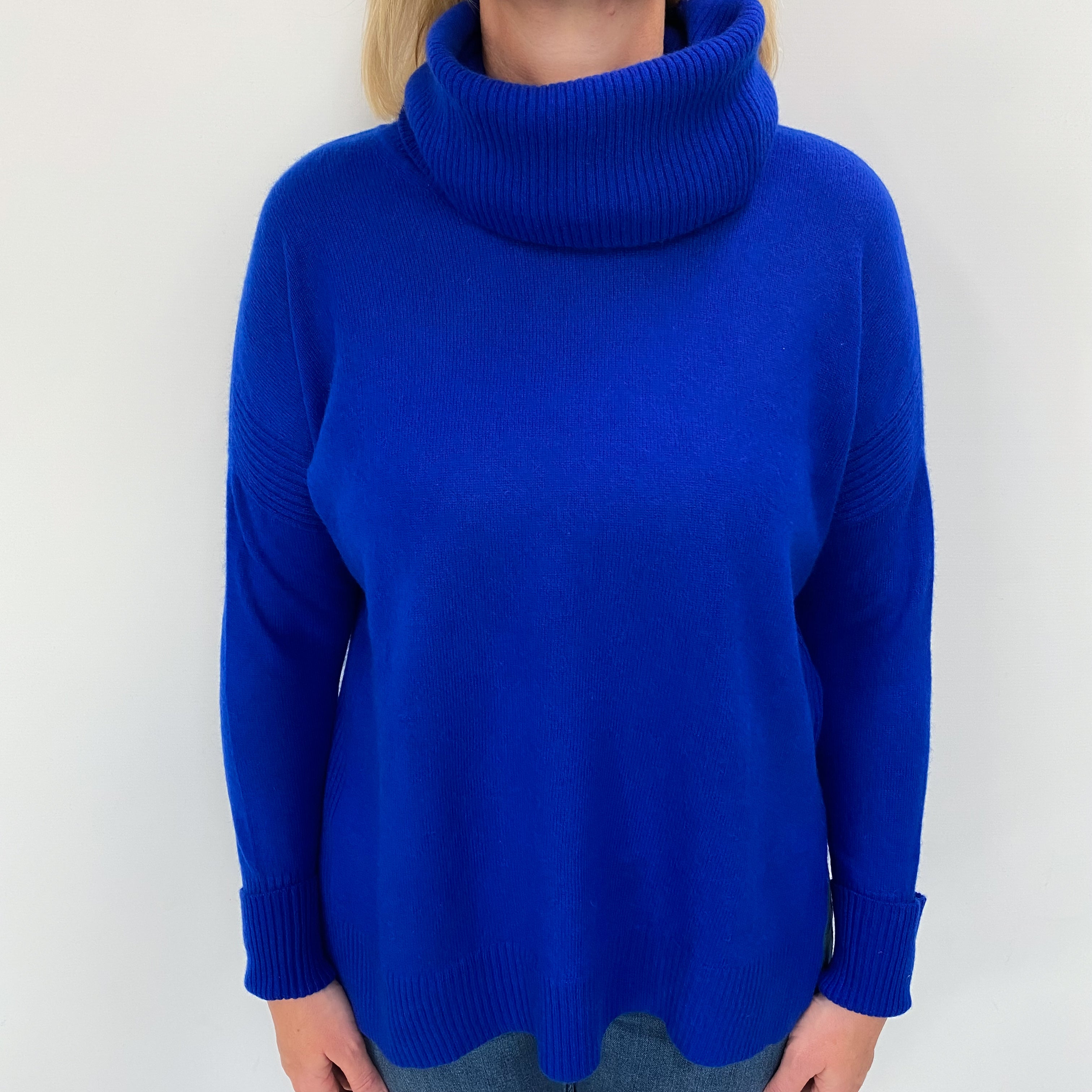 Royal Blue Cashmere Cowl Neck Jumper Large