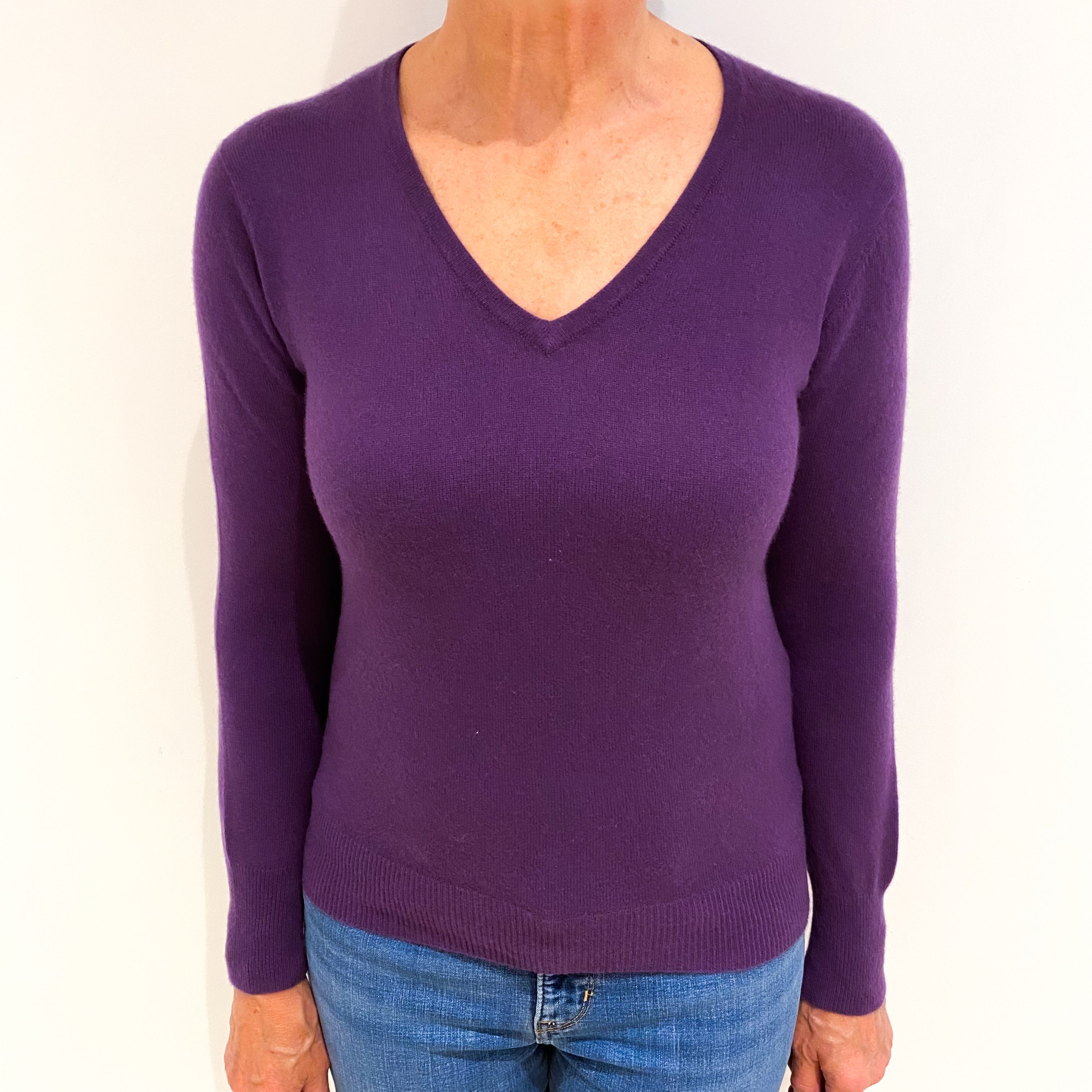 Blueberry Purple Cashmere V Neck Jumper Medium