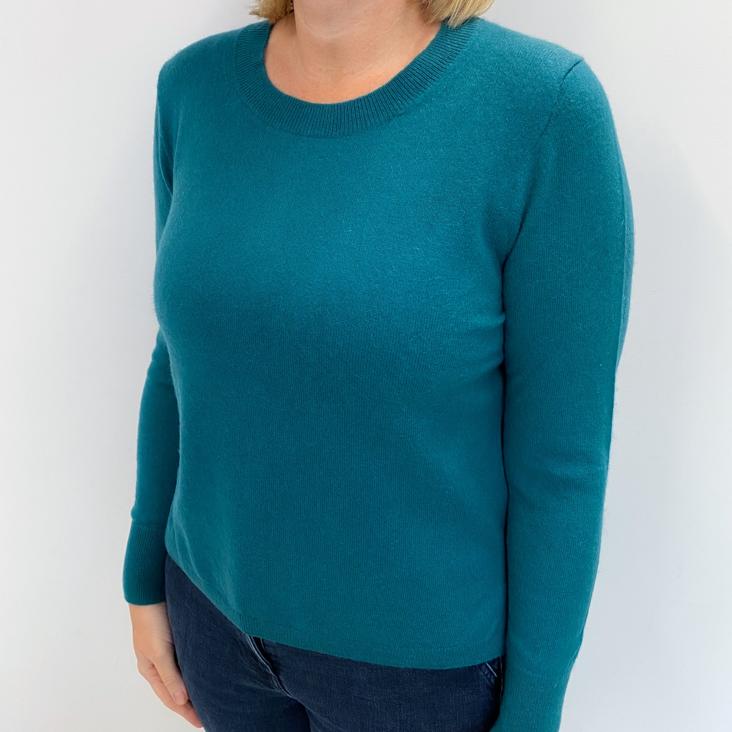 Teal Green Cashmere Crew Neck Jumper Large