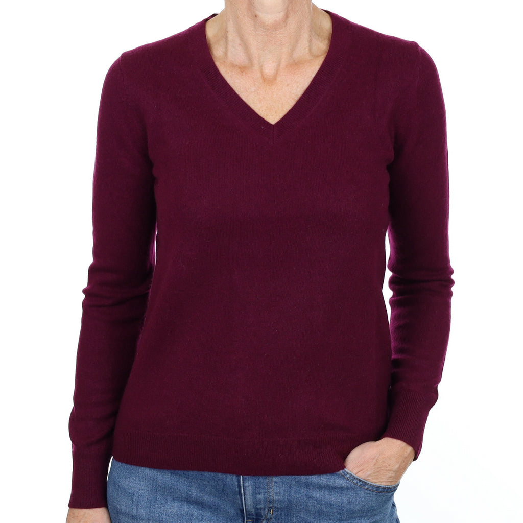 Mulberry Purple Cashmere V Neck Jumper Small