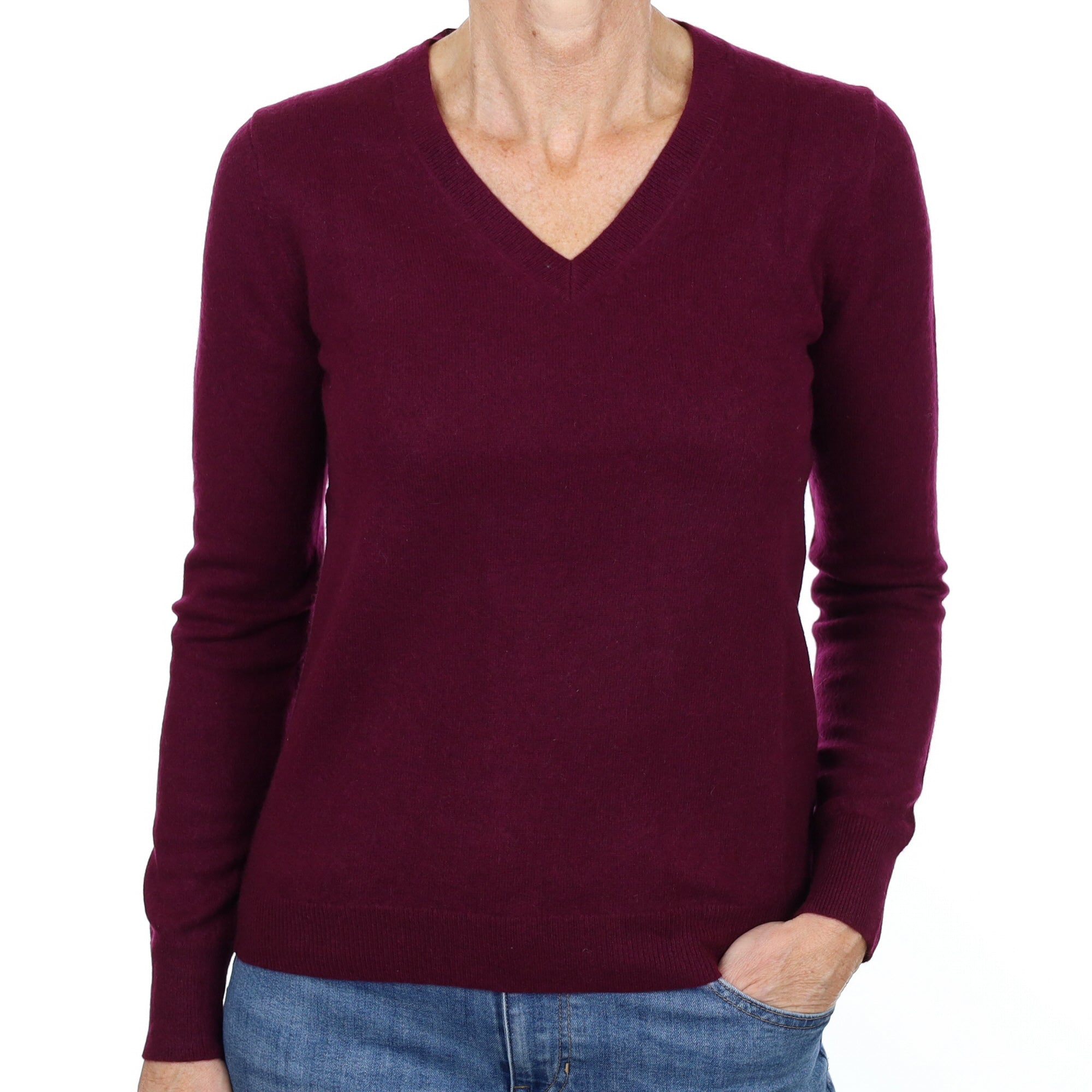 Mulberry Purple Cashmere V Neck Jumper Small