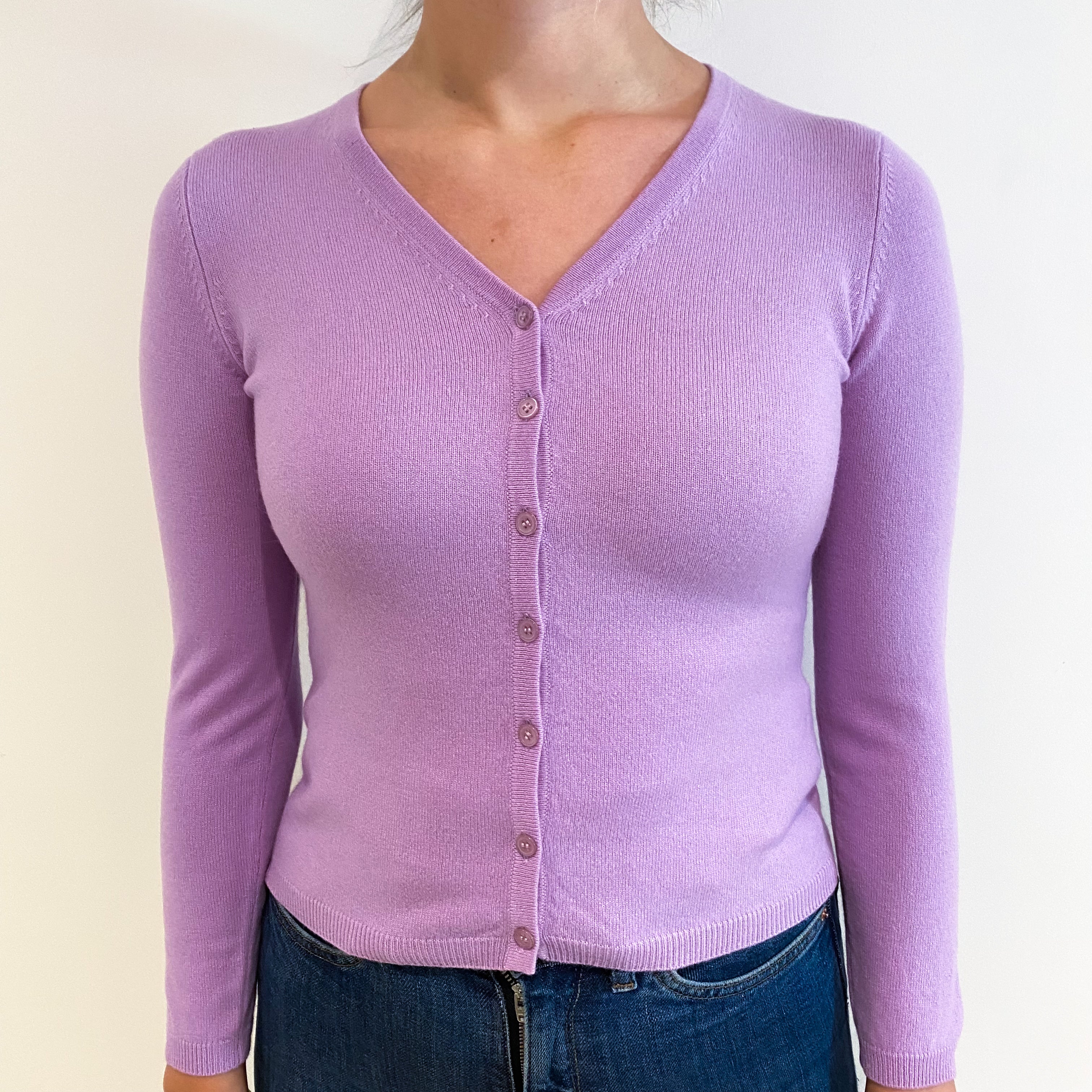 Mauve Purple Cashmere V Neck Cardigan Small