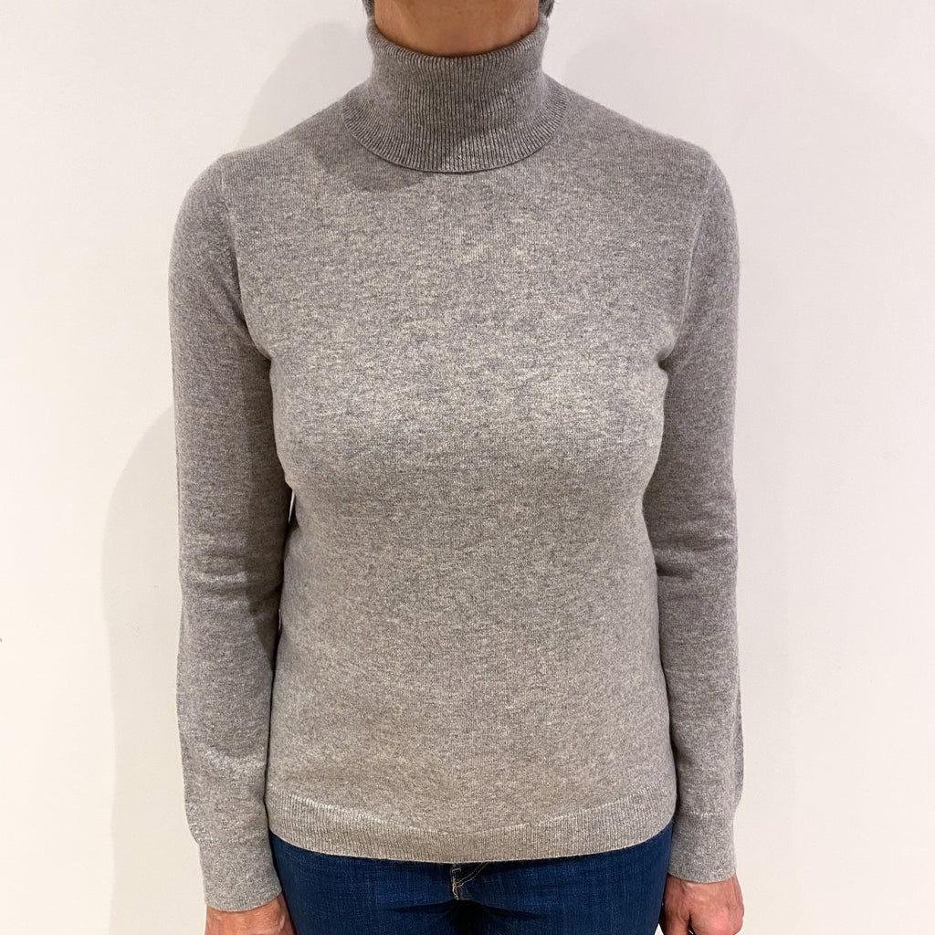 Smoke Grey Cashmere Polo Neck Jumper Medium