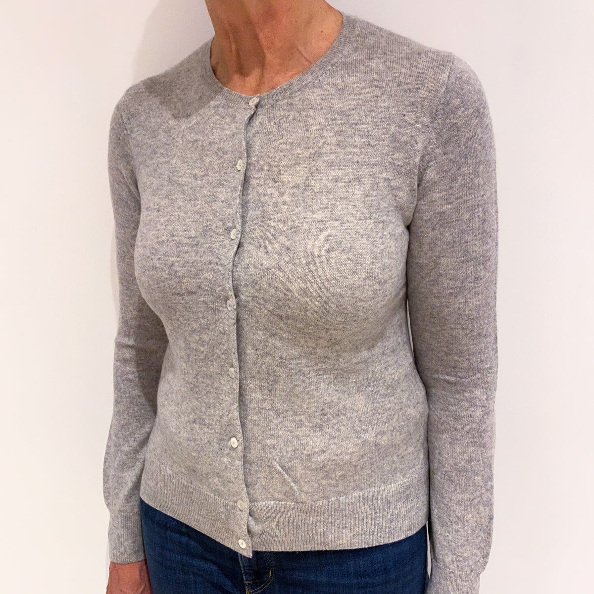 Smoke Grey Cashmere Crew Neck Cardigan Medium