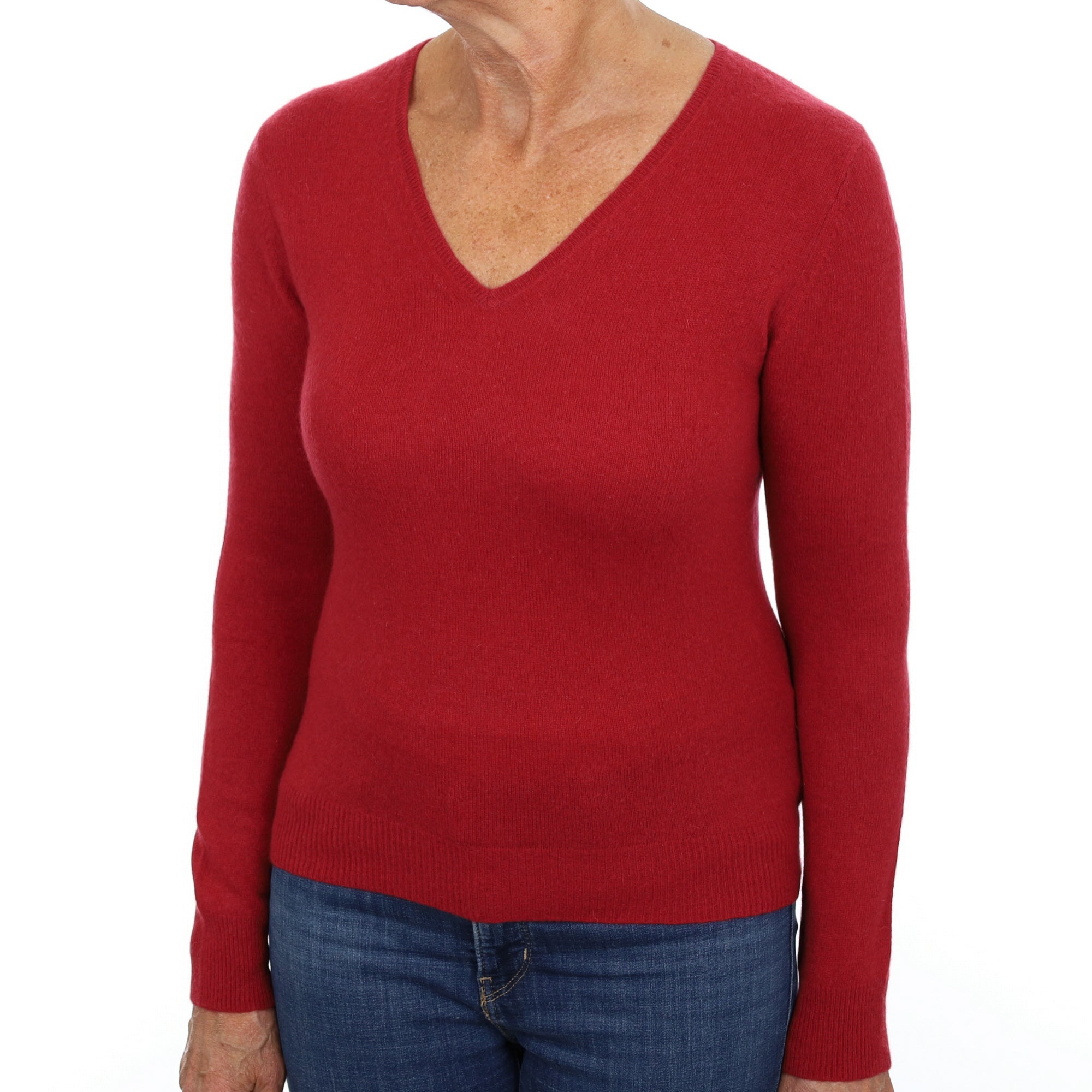 Ruby Red Cashmere V Neck Jumper Medium